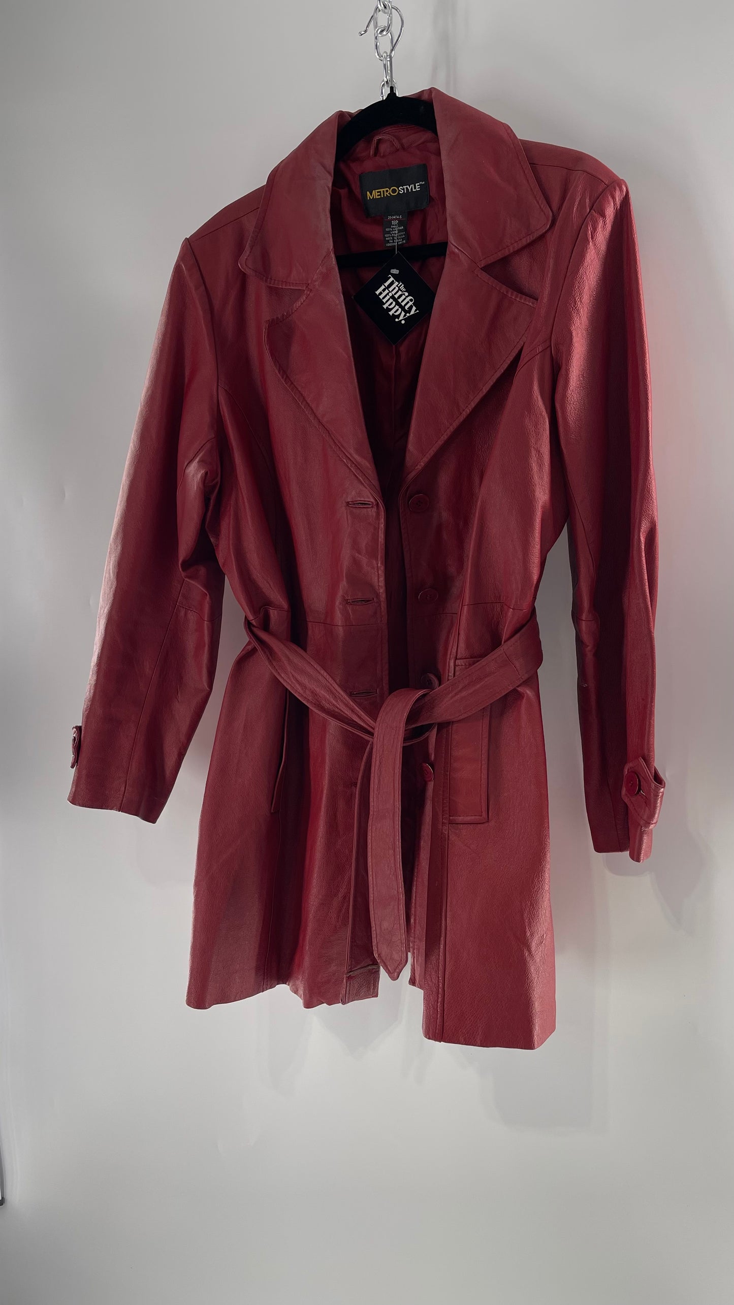 Vintage MetroStyle Red Leather Trench (C)(L/XL)