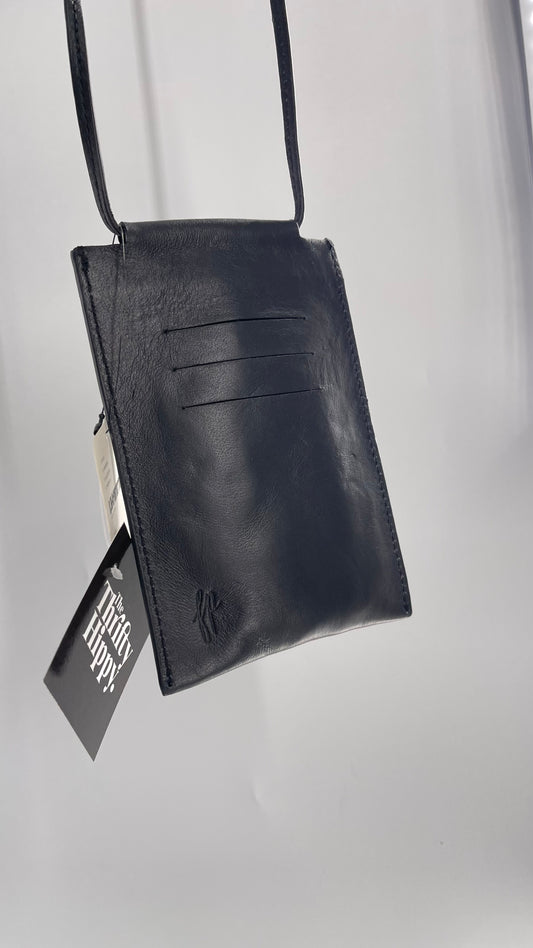 Free People Black Leather Crossbody Phone Pouch with Card Slots and Tags Attached
