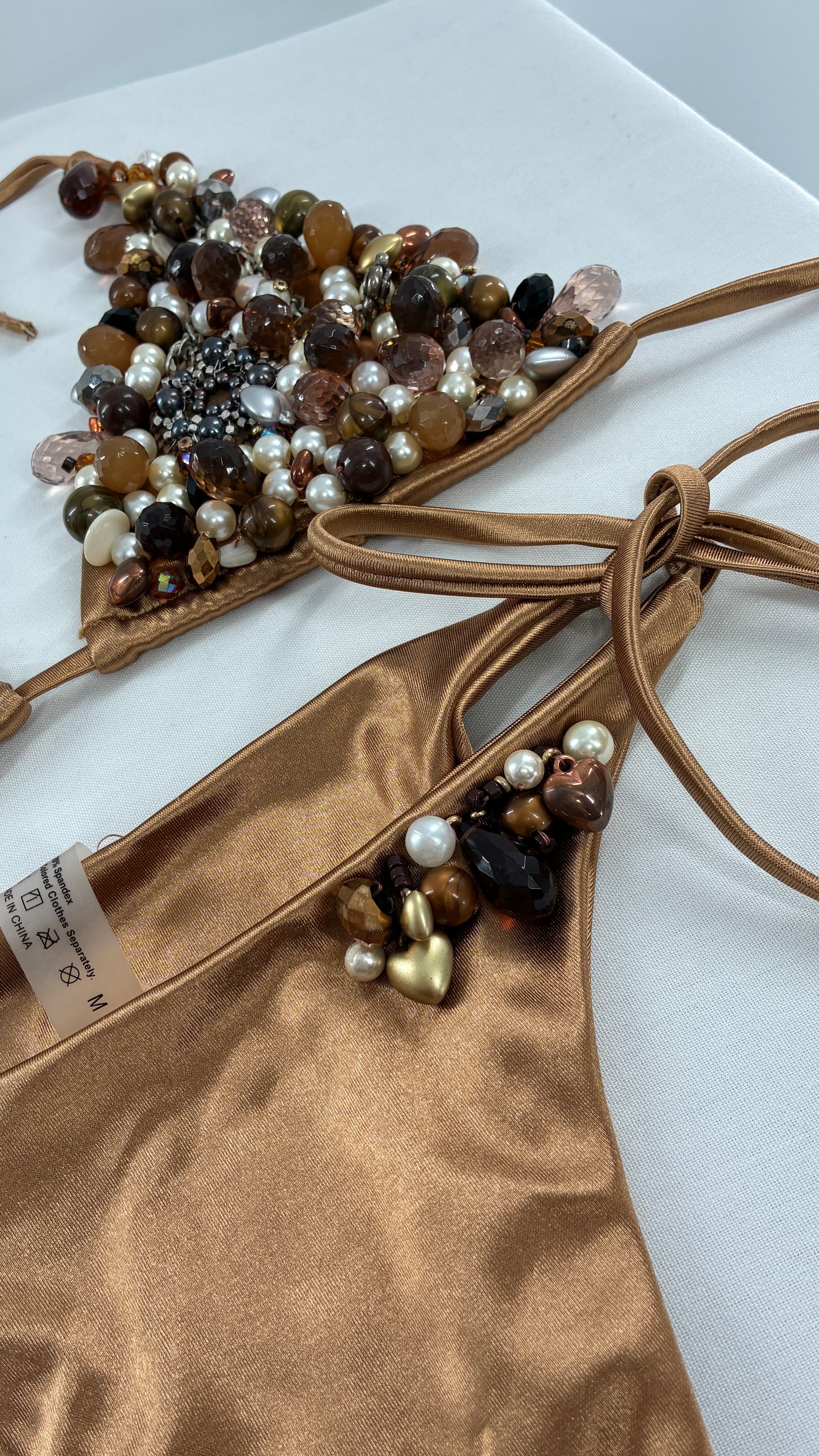 Handmade, Bronze and Beaded Swimsuit (Medium)