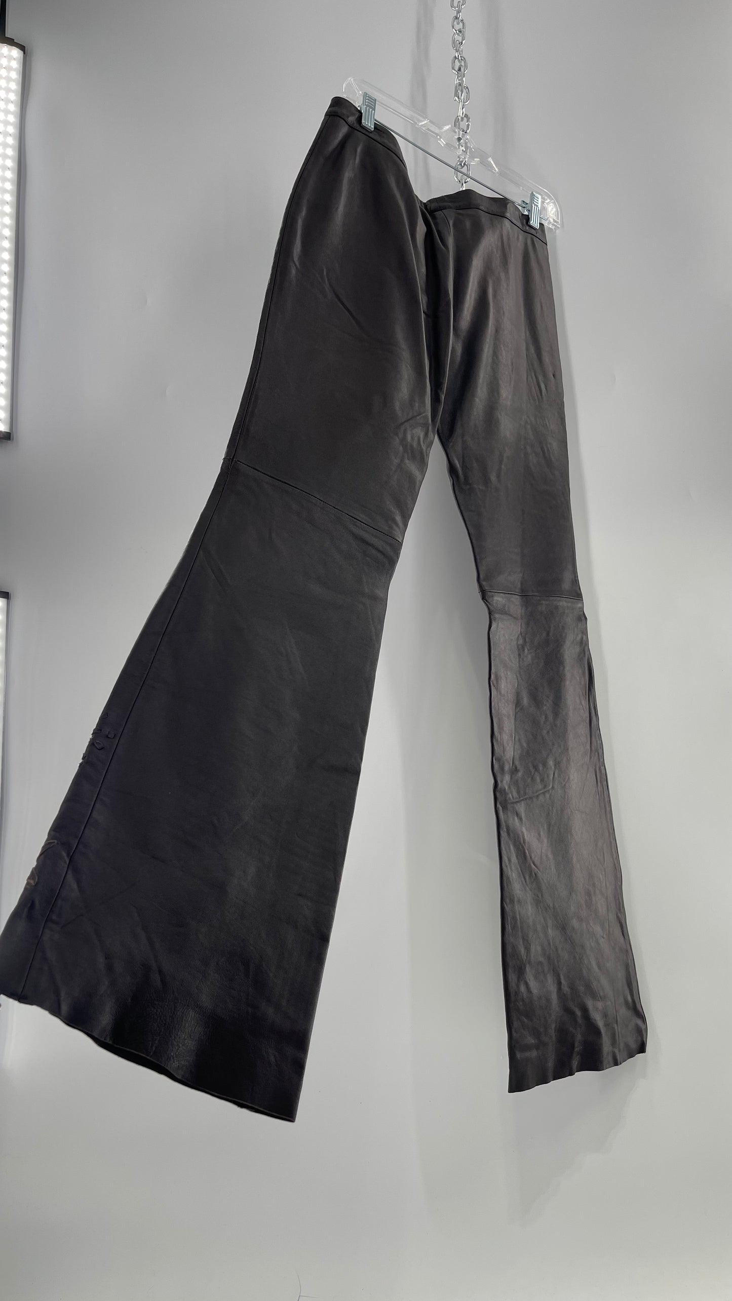 Moschino Brown Leather Embroidered Pants (10) ***WITH TAGS***