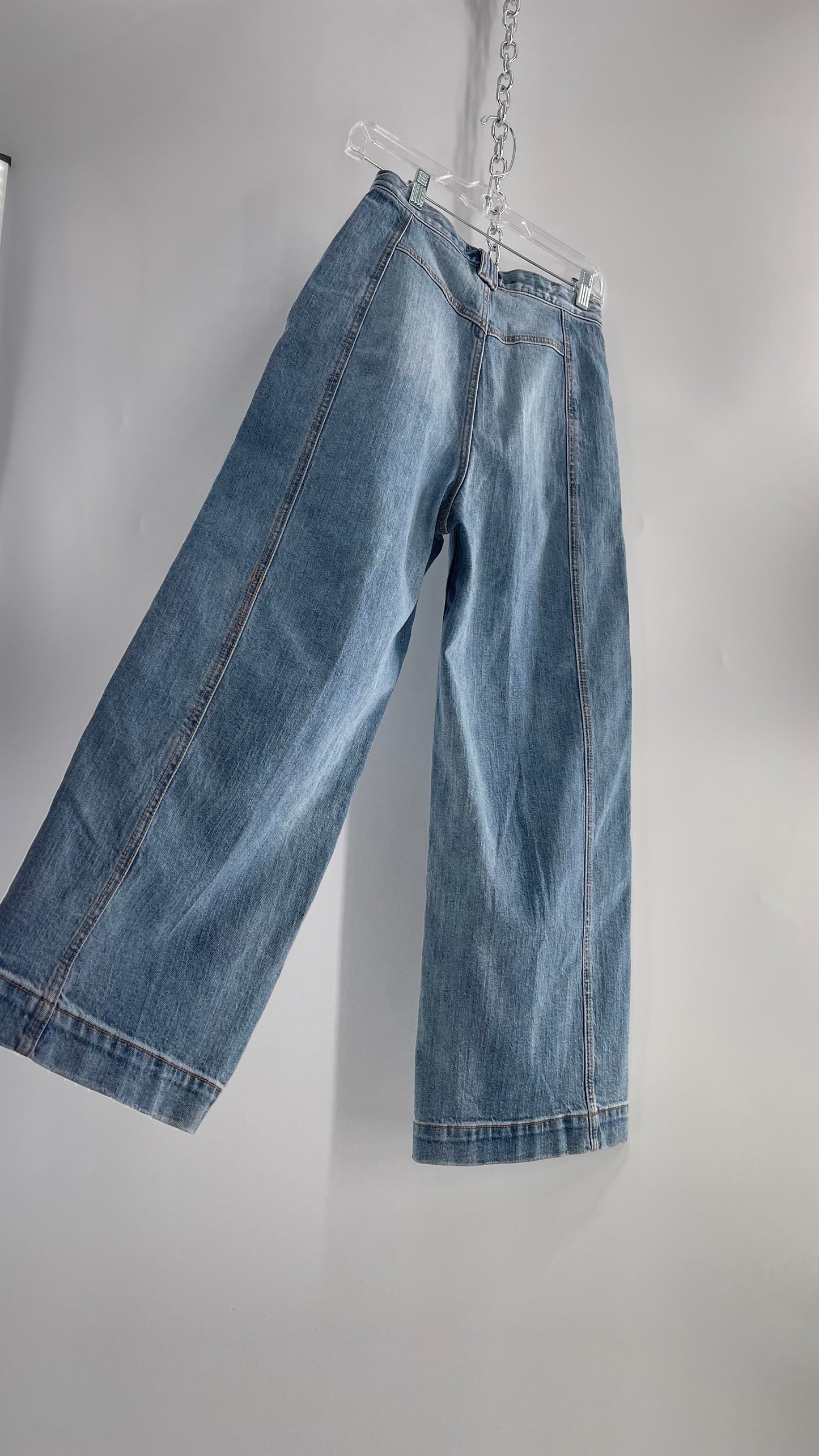 Free People Light Wash Wide Leg Slouchy Jeans (26)