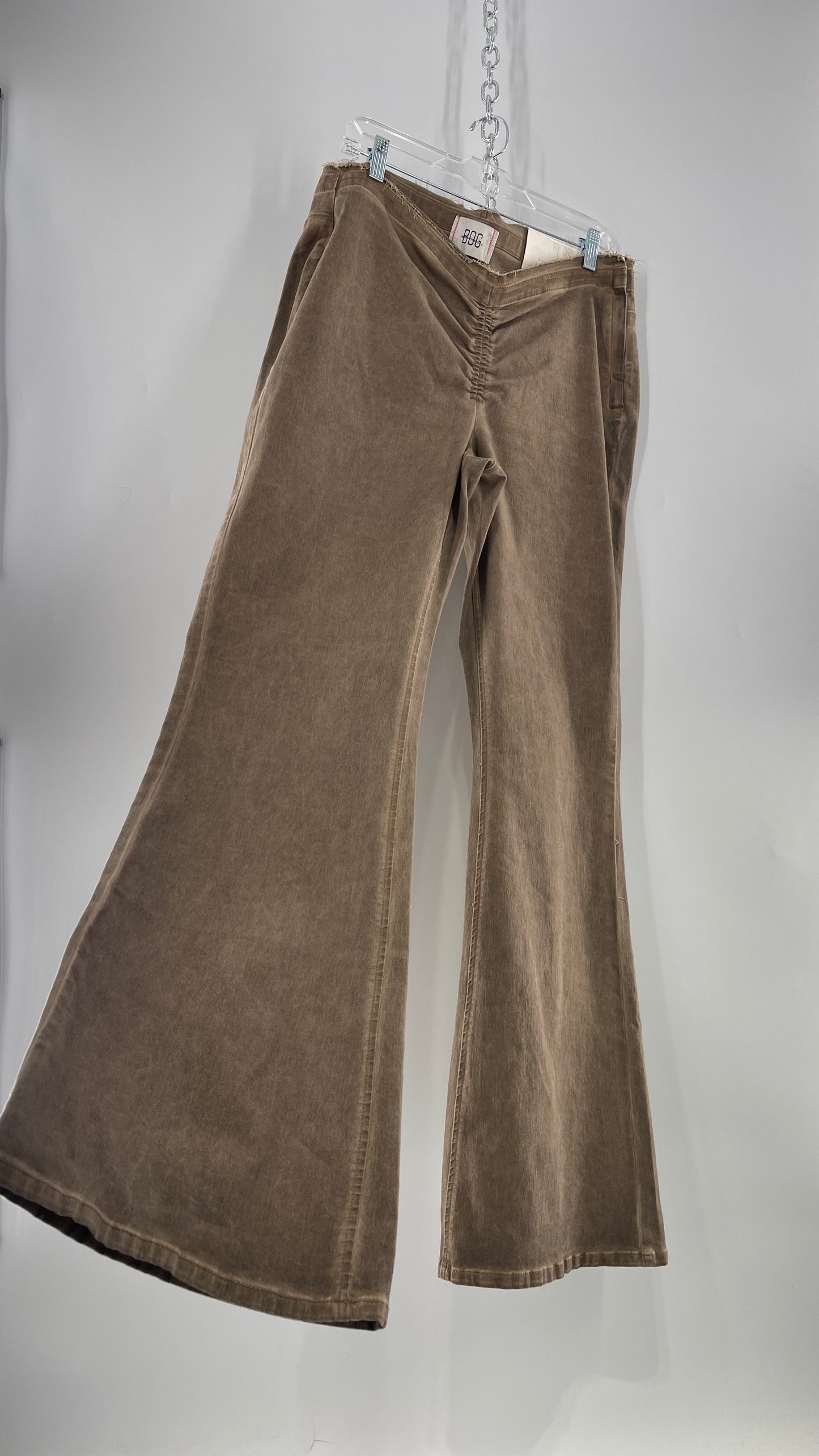 BDG Brown Scrunch Front Kick Flare Bell Bottoms with Side Zipper (33)