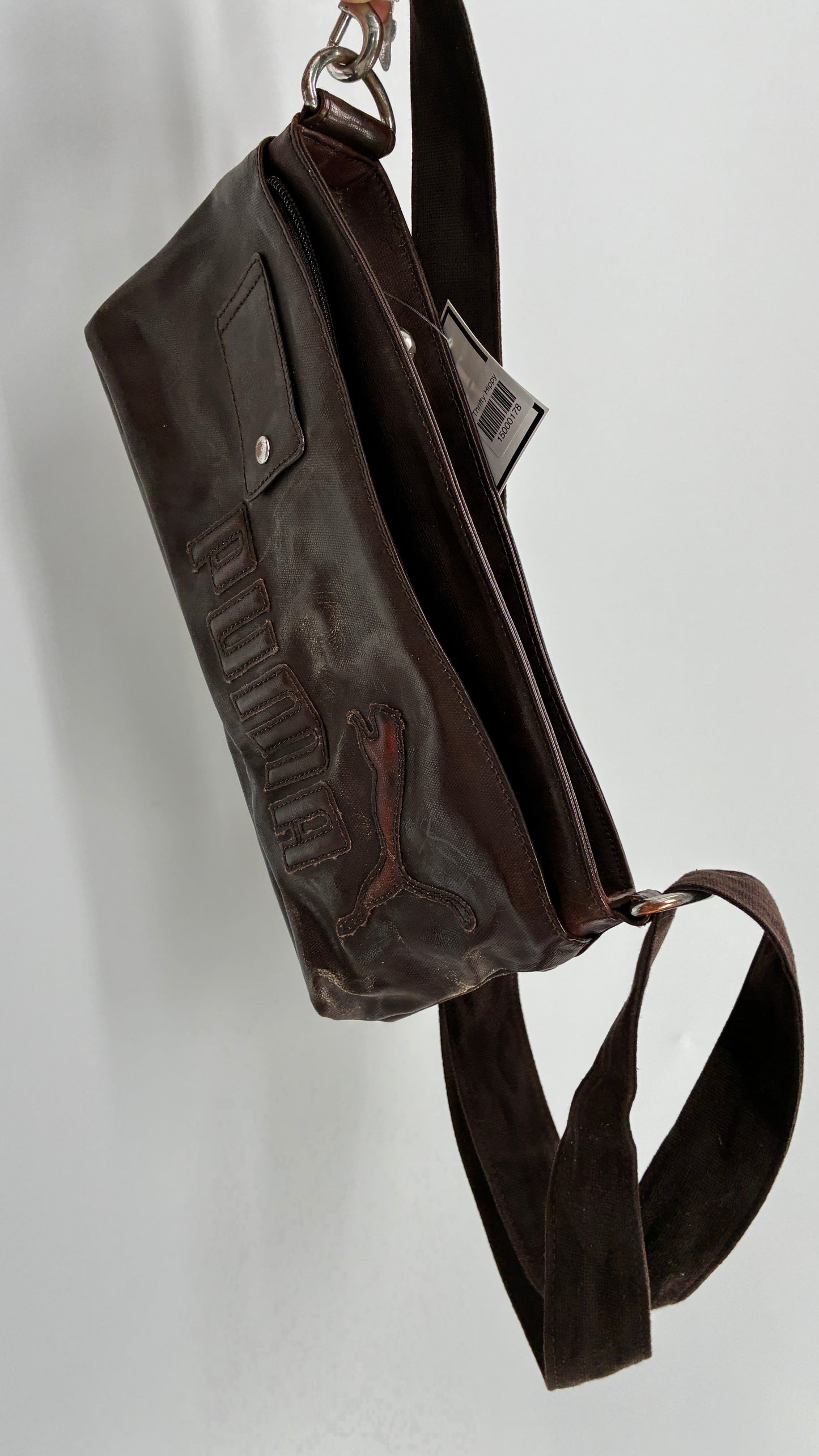 RARE Distressed Vintage PUMA Shoulder Purse, Brown W/ Iconic Logo