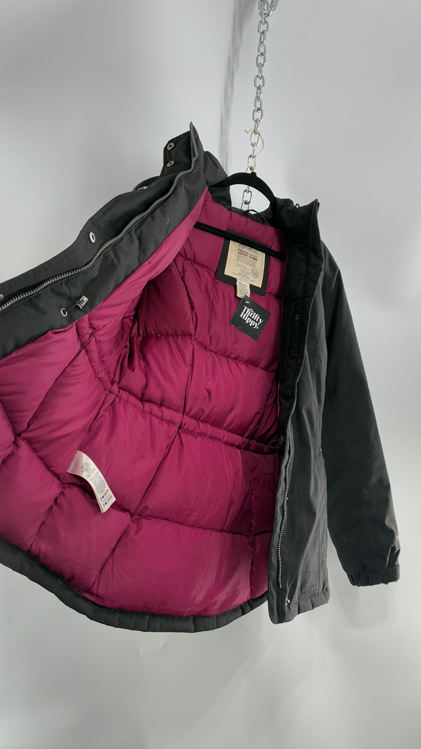 EDDIE BAUER Goose Down Black Jacket with Puffer Lining (Medium)