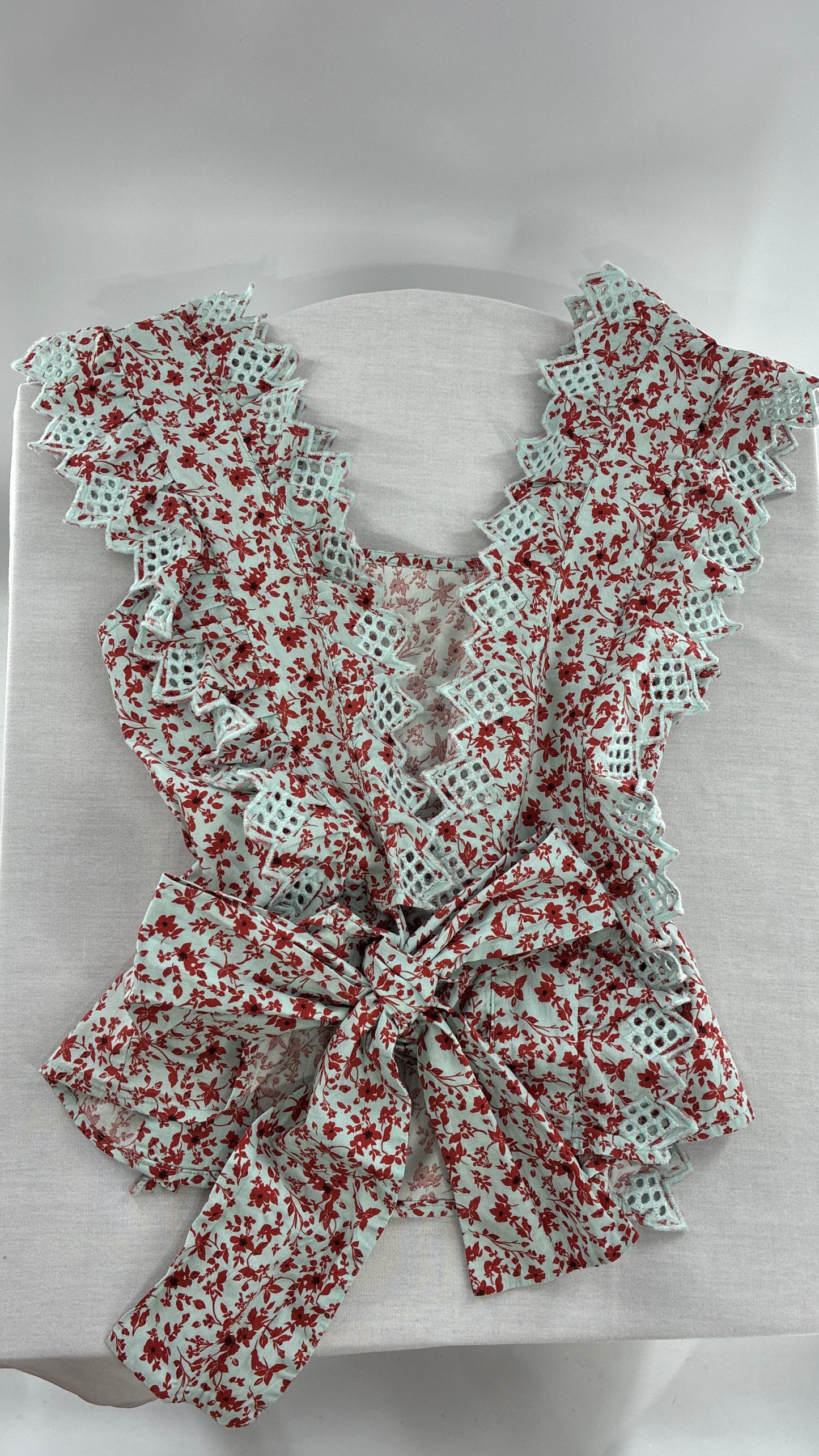 Blue Tassel Anthropologie Trina Baby Blue Burnt Orange Open Back Top (M)