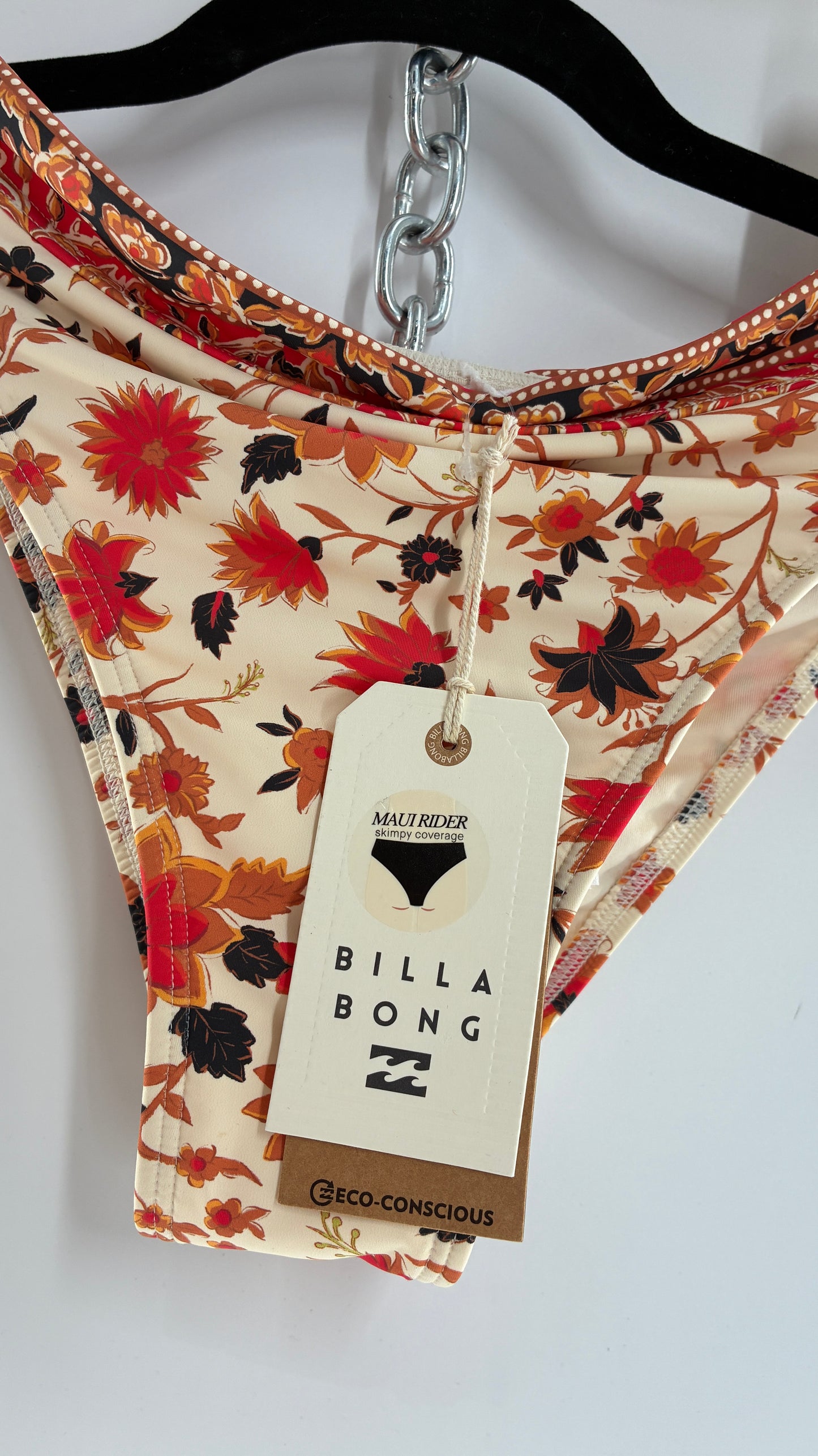 BILLABONG Orange Florals Swimsuit with Tags Attached (Medium)