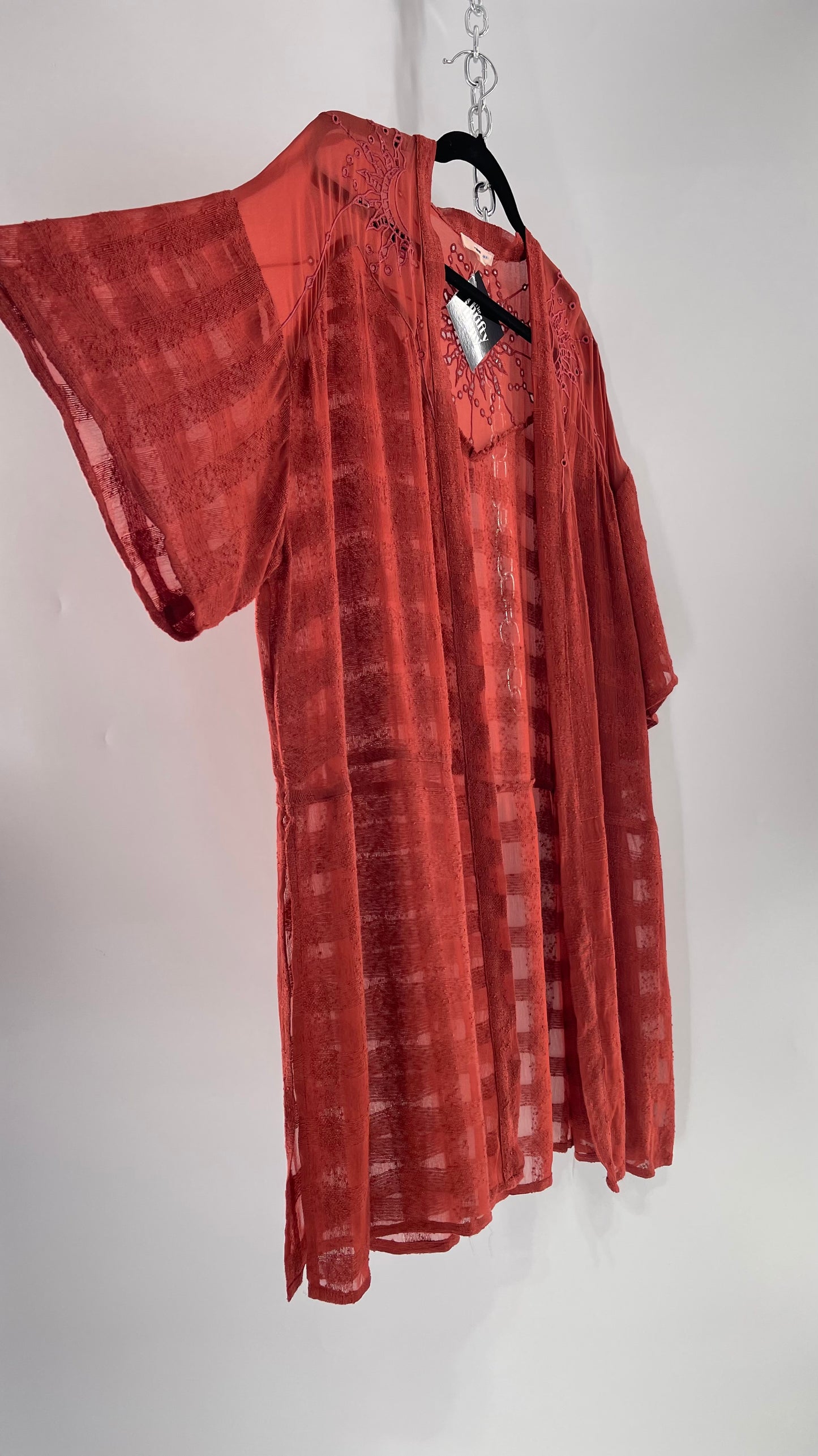 NFO Anthropologie Burnt Orange Cape With Embroidered Solstice Sun and Crescent Moon Designs (One Size)