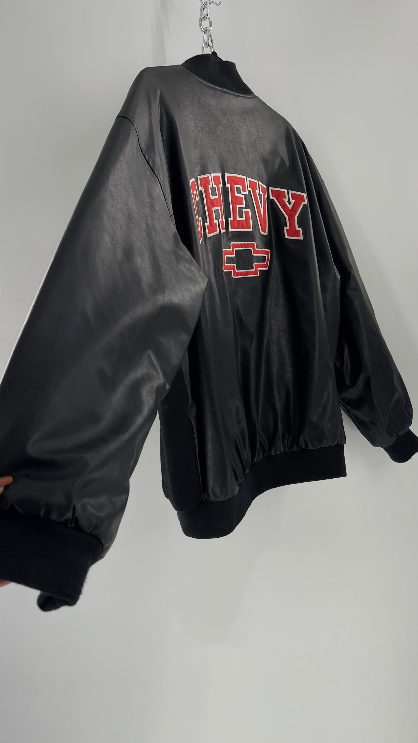 Vintage Chevy Racing Varsity Bomber Jacket with Red Logo Embroidery (Large)