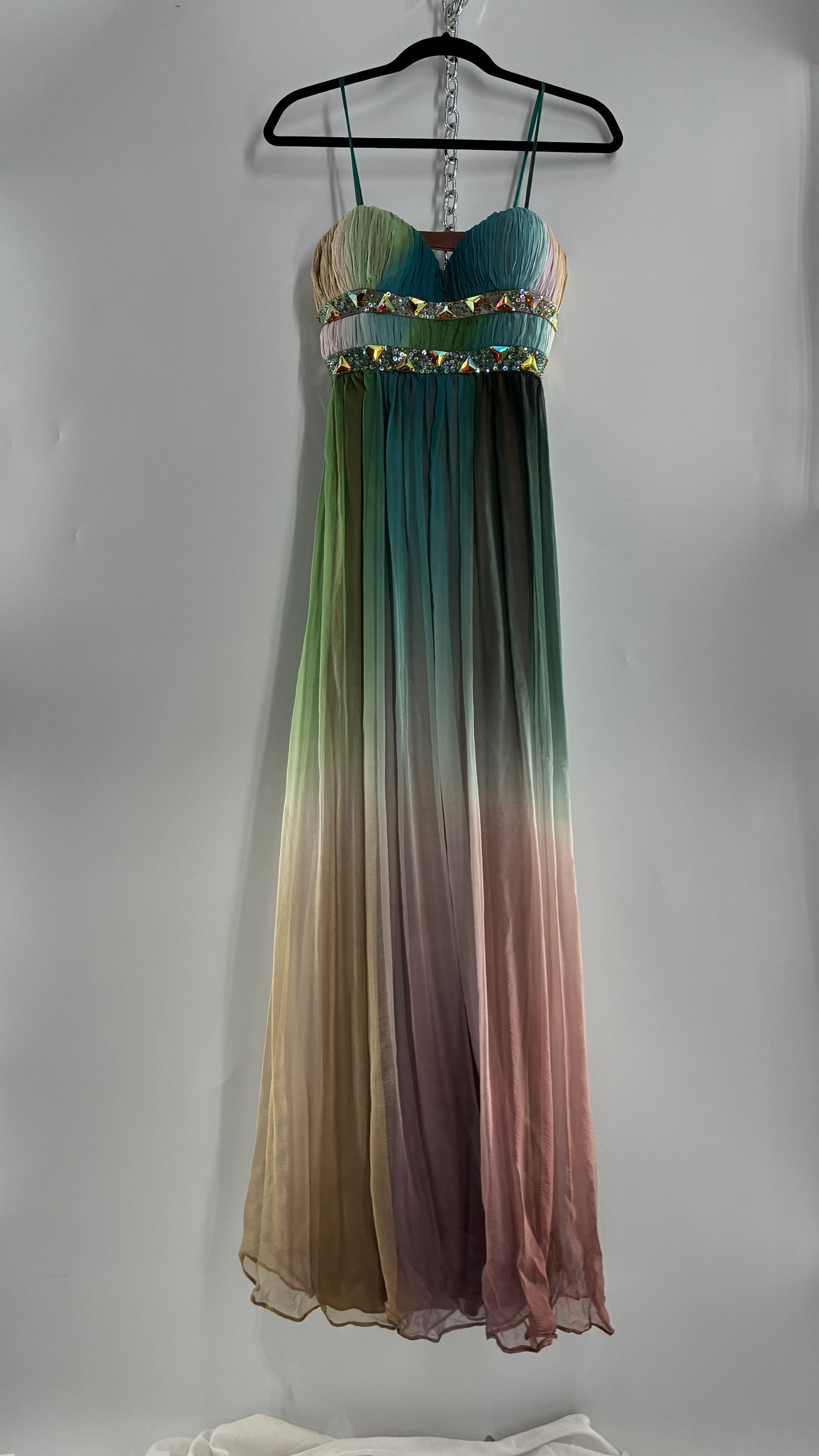 Vintage Dave & Johnny 100% Silk Ombré Bustier, Open Back Gown (5/XS/S)