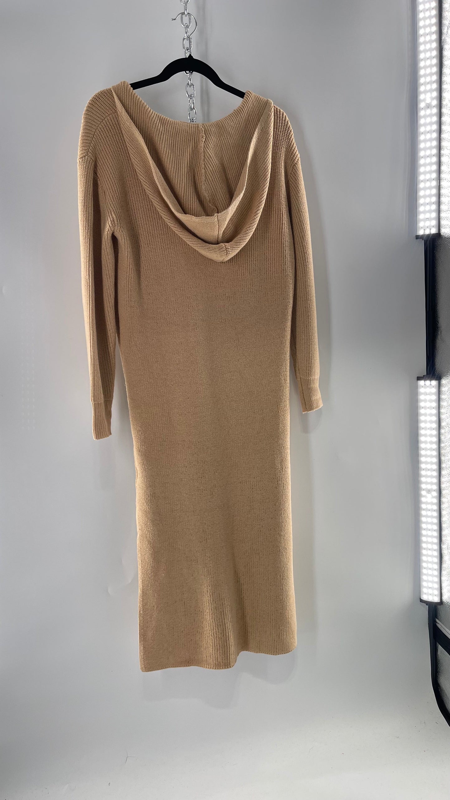 Free People Tan Knit Hoodie Maxi (Medium)