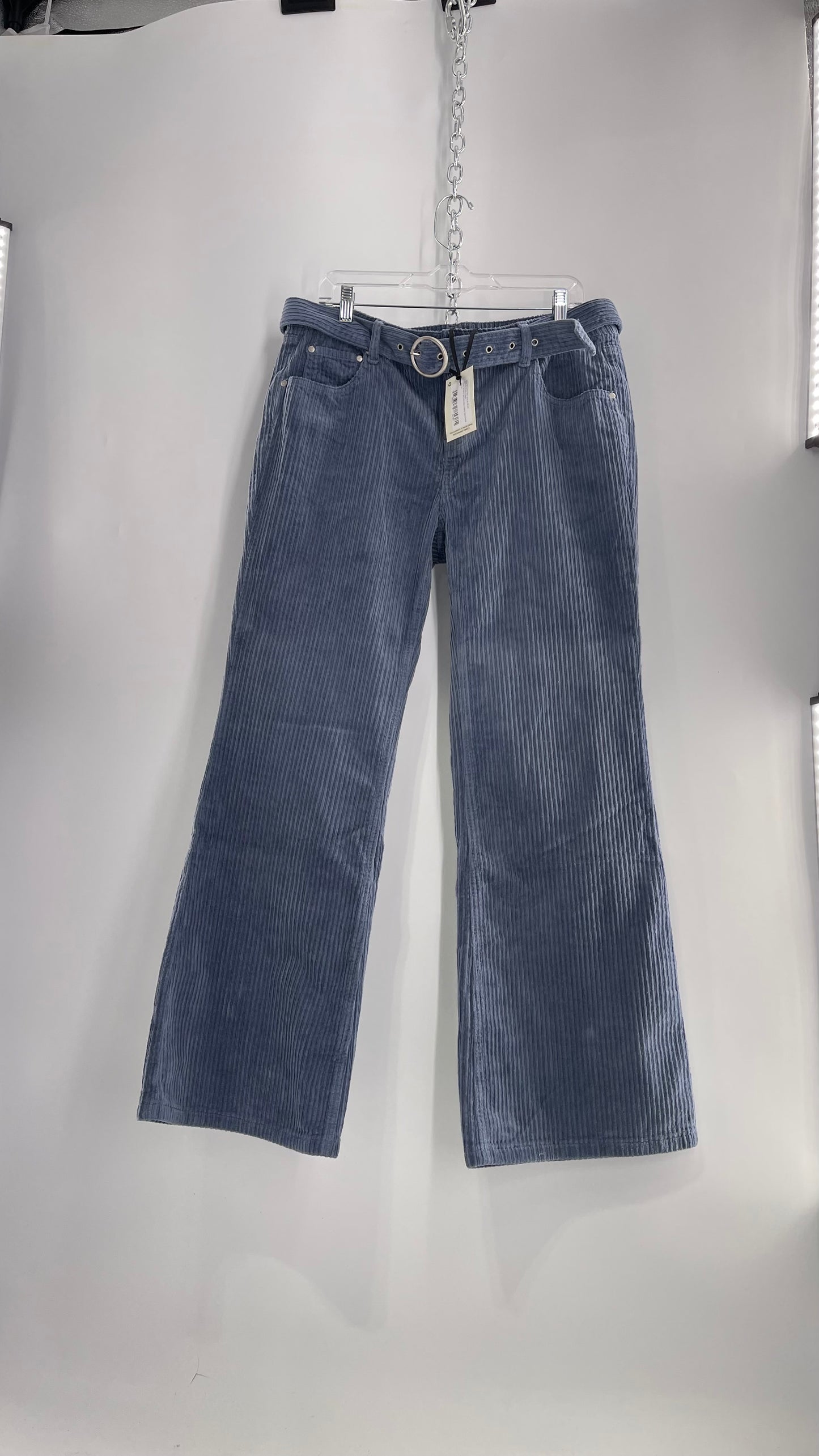 MILK IT Recycled Powder Blue Corduroy Low Waist Grommet Buckle Folk Jean with Tags Attached (16)
