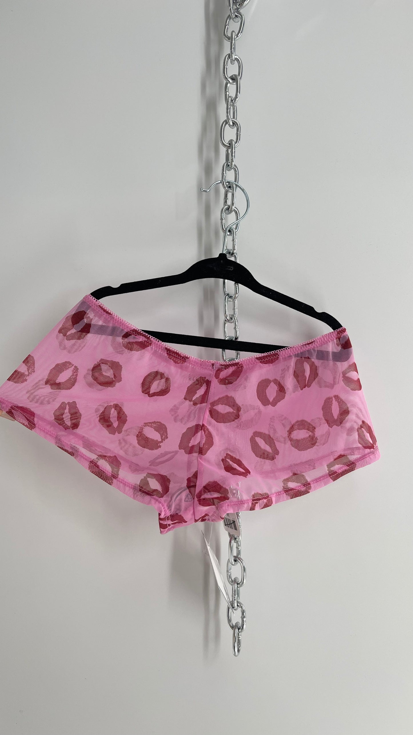 Urban Outfitters Pink Mesh Kiss Graphic Cheeky Panty with Tags Attached (Small)