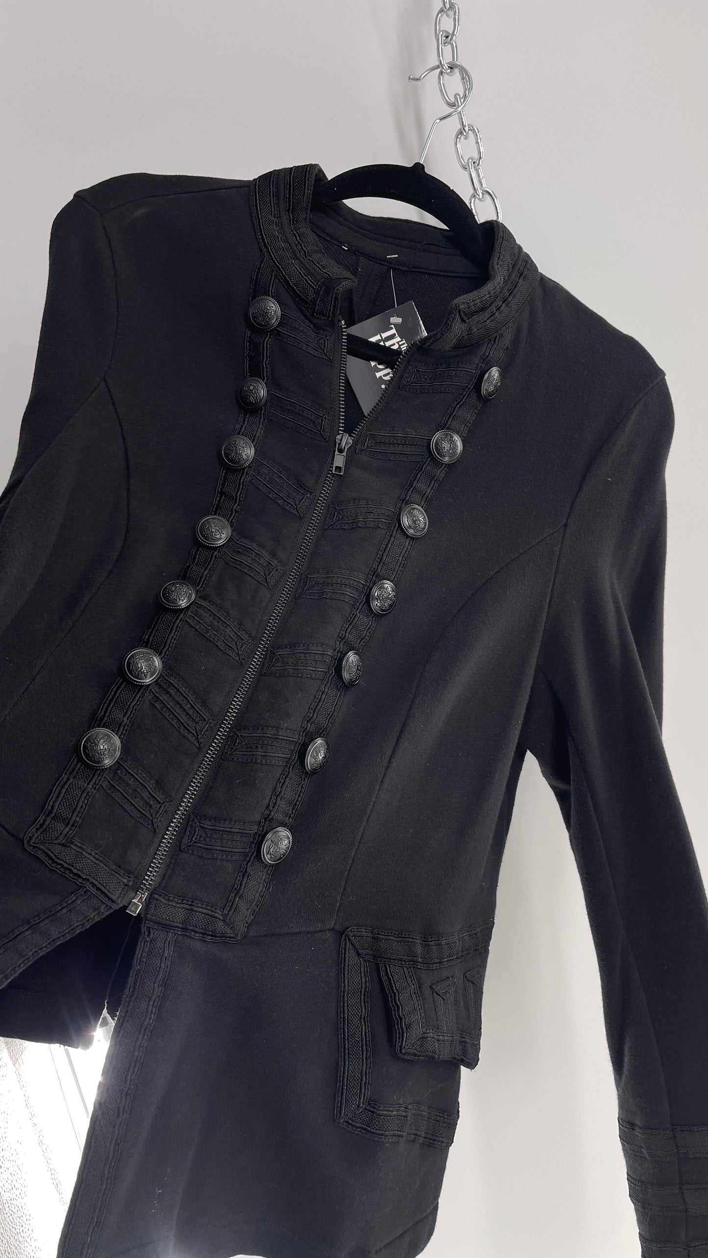 Vintage Black Military Style Button Front Jacket (XL)