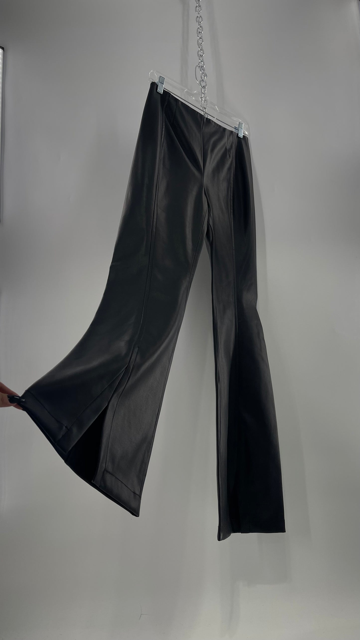Free People Black Vegan Leather Kick Flares (28)