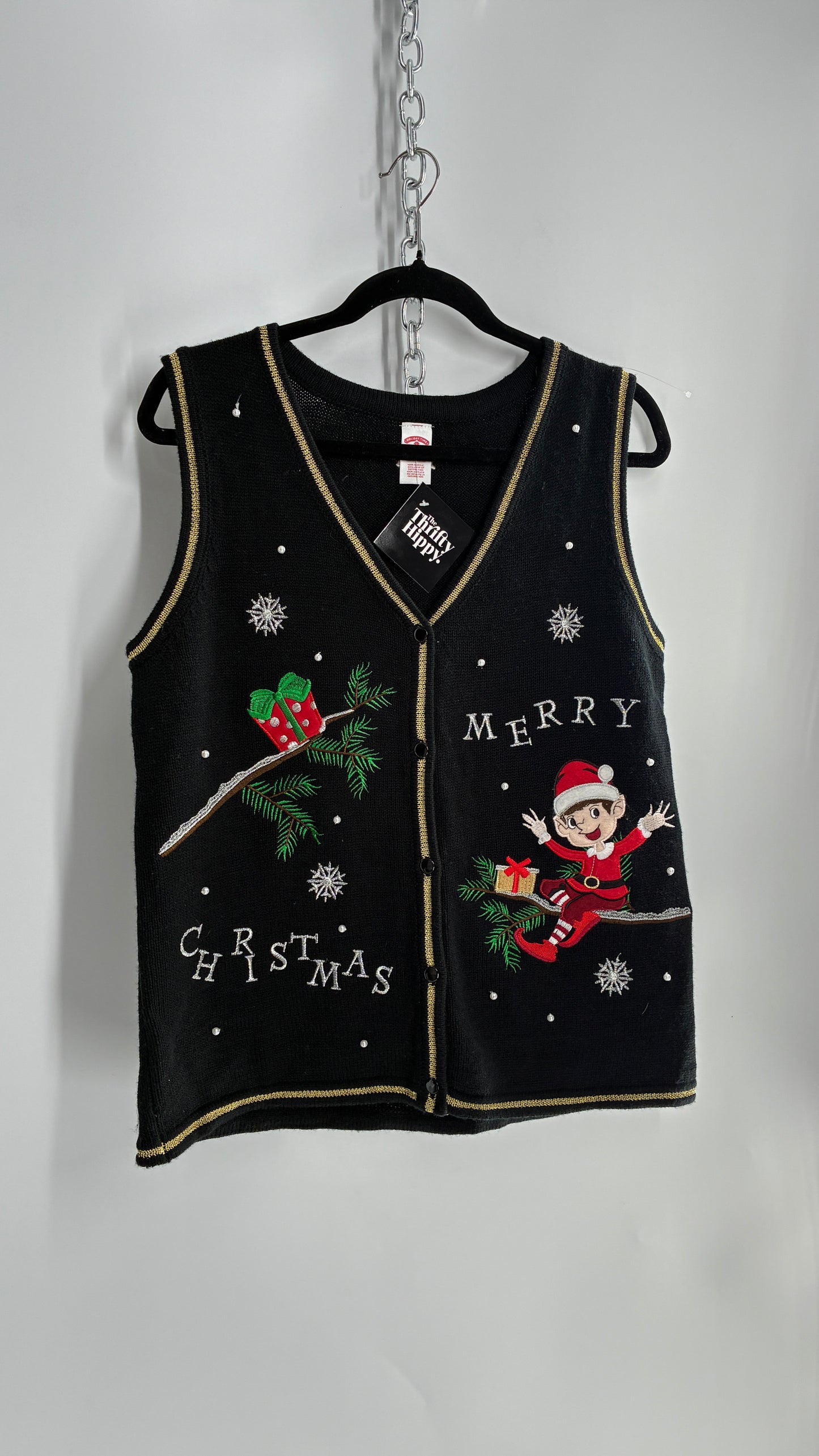 Festive Holiday Christmas Embroidered Vest Top (Medium)