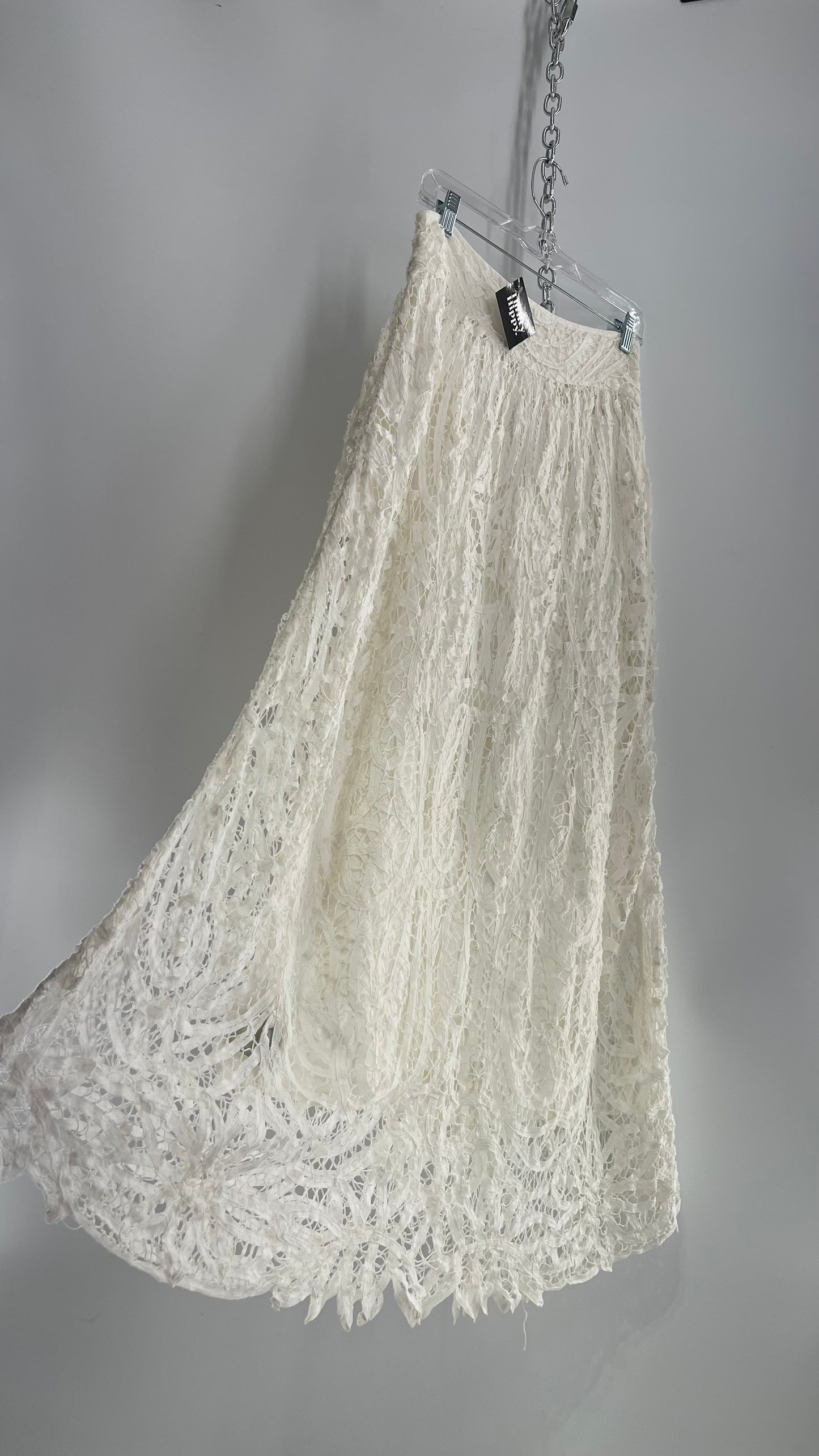 Free People White Lace Full Length Skirt (XS)