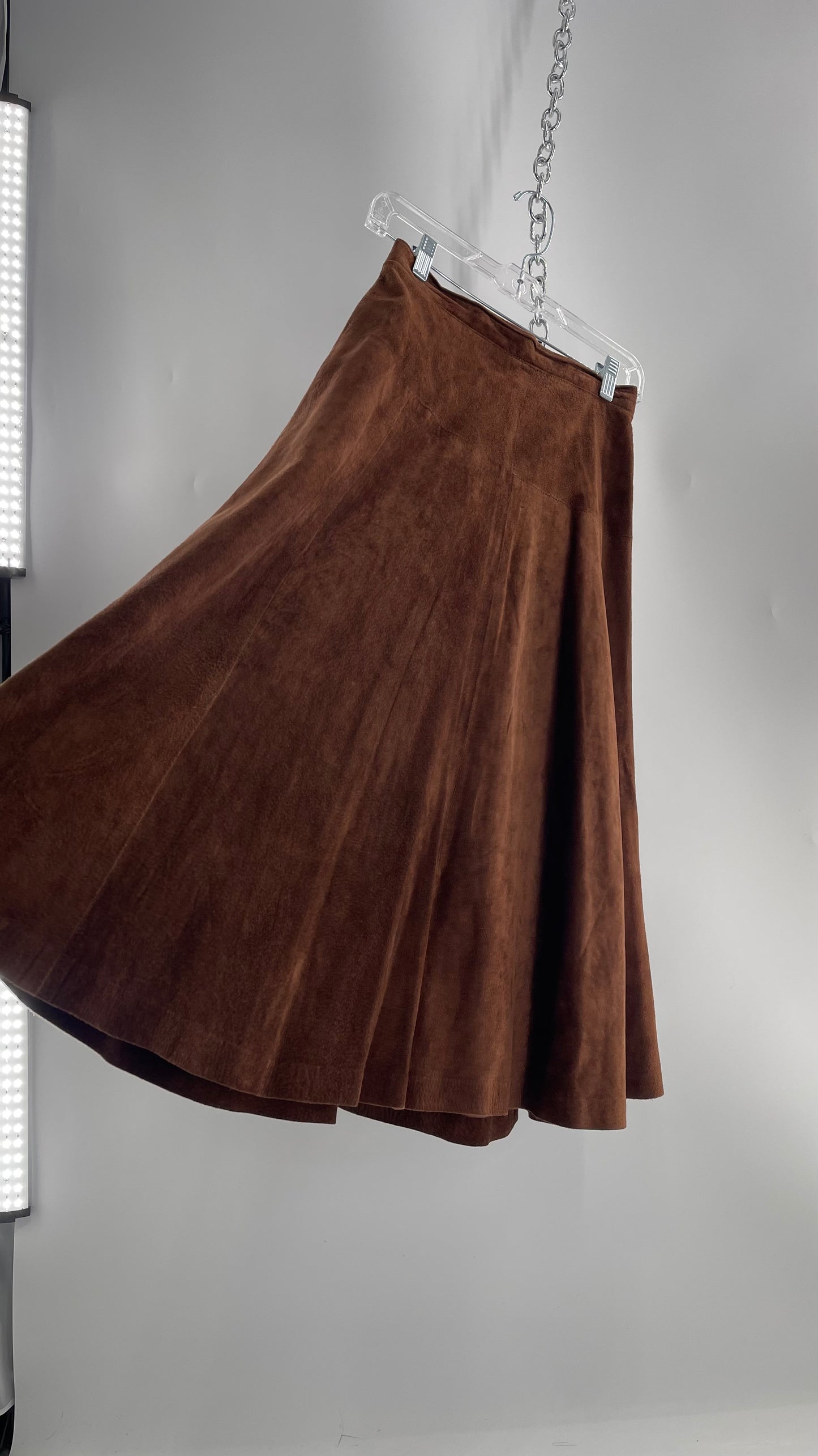 Vintage Imported Leather FIRENZE Santa Barbara Saks Fifth Avenue Brown Suede Leather Skirt (Medium)
