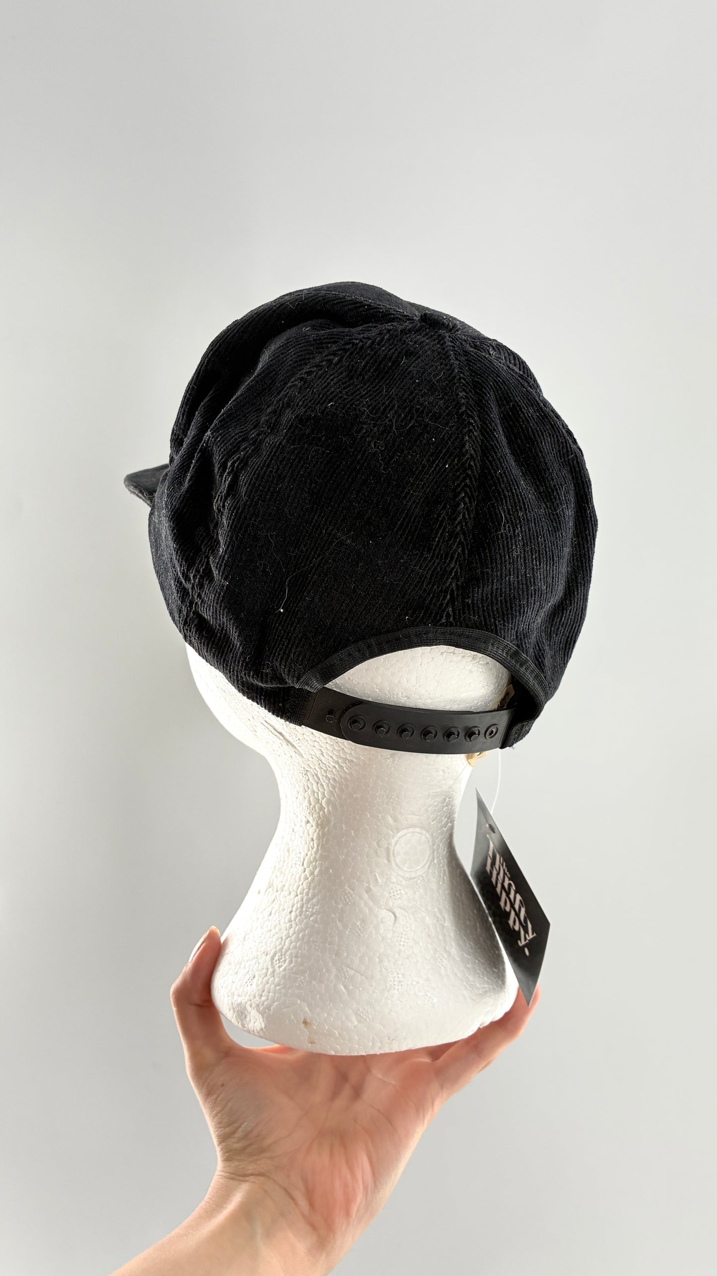 Vintage 1980s NORDICA Sportswear Black Corduroy Embroidered SnapBack Hat