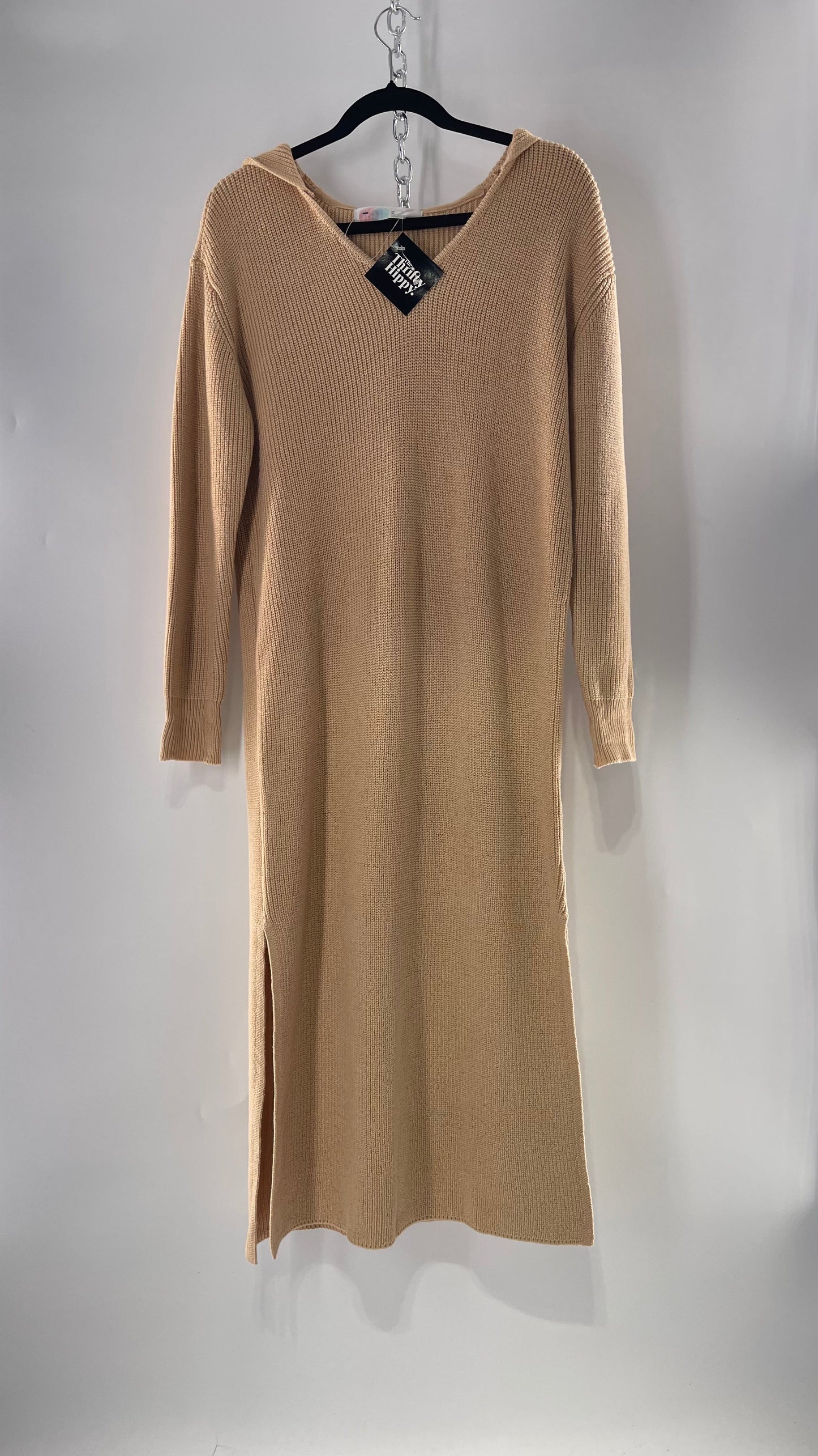 Free People Tan Knit Hoodie Maxi (Medium)