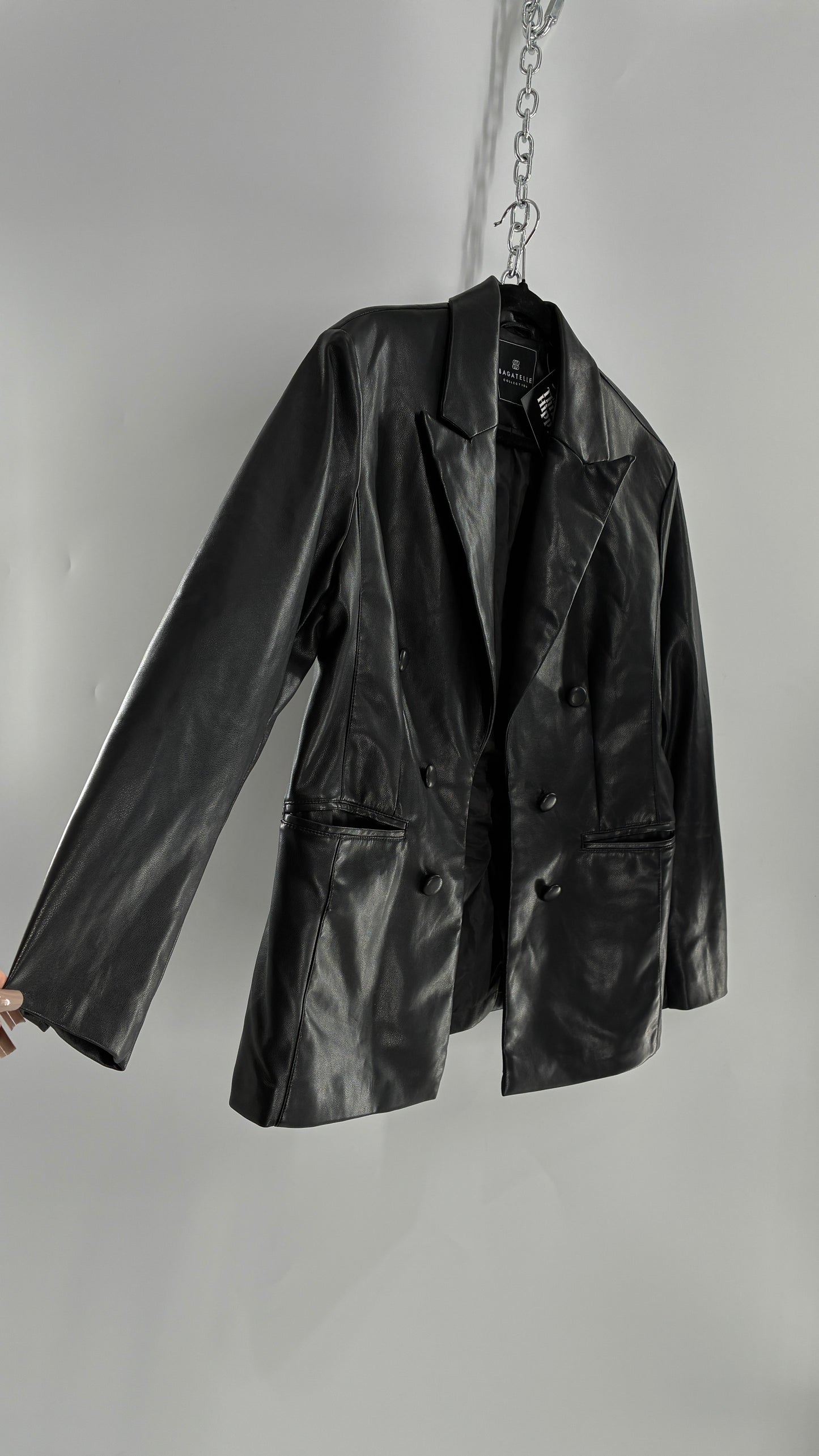 Bagatelle Black Vegan Leather Blazer Suit Jacket (Large)