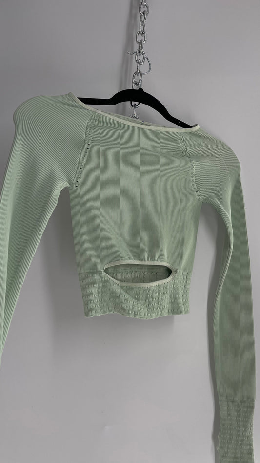 Free People Movement Seafoam Green Cut Out Long Sleeve with Thumb Holes (XS/S)