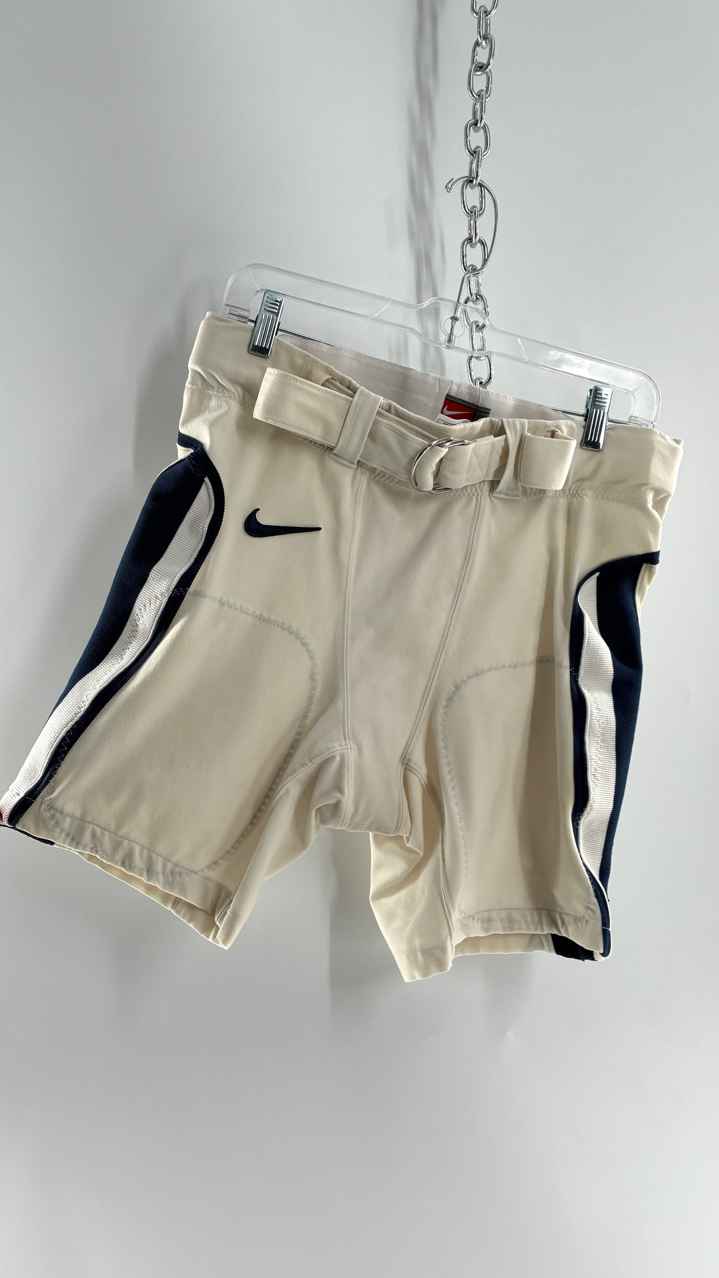 Vintage Nike Off White Distressed Football Belted Shorts (36)