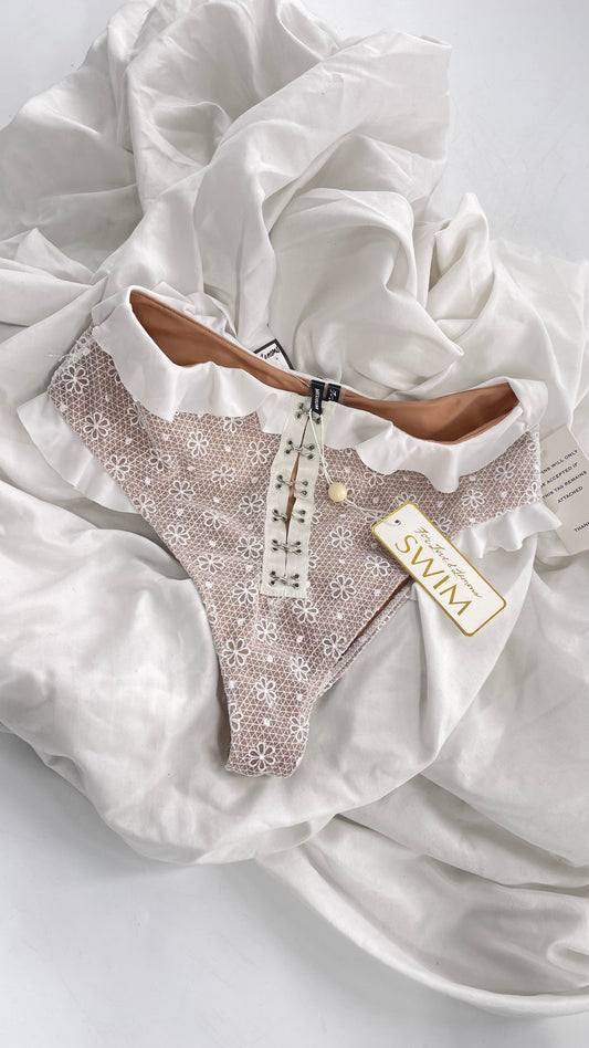 For Love & Lemons White Lace High Waisted Swim Bottoms with Tags Attached (Medium)