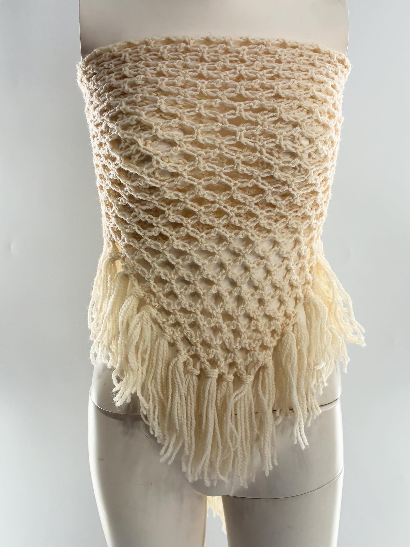 Vintage Off White Fish Net Scarf with Tasseled Ends