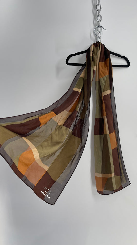 Vintage Oscar de la Renta Brown Abstract Scarf