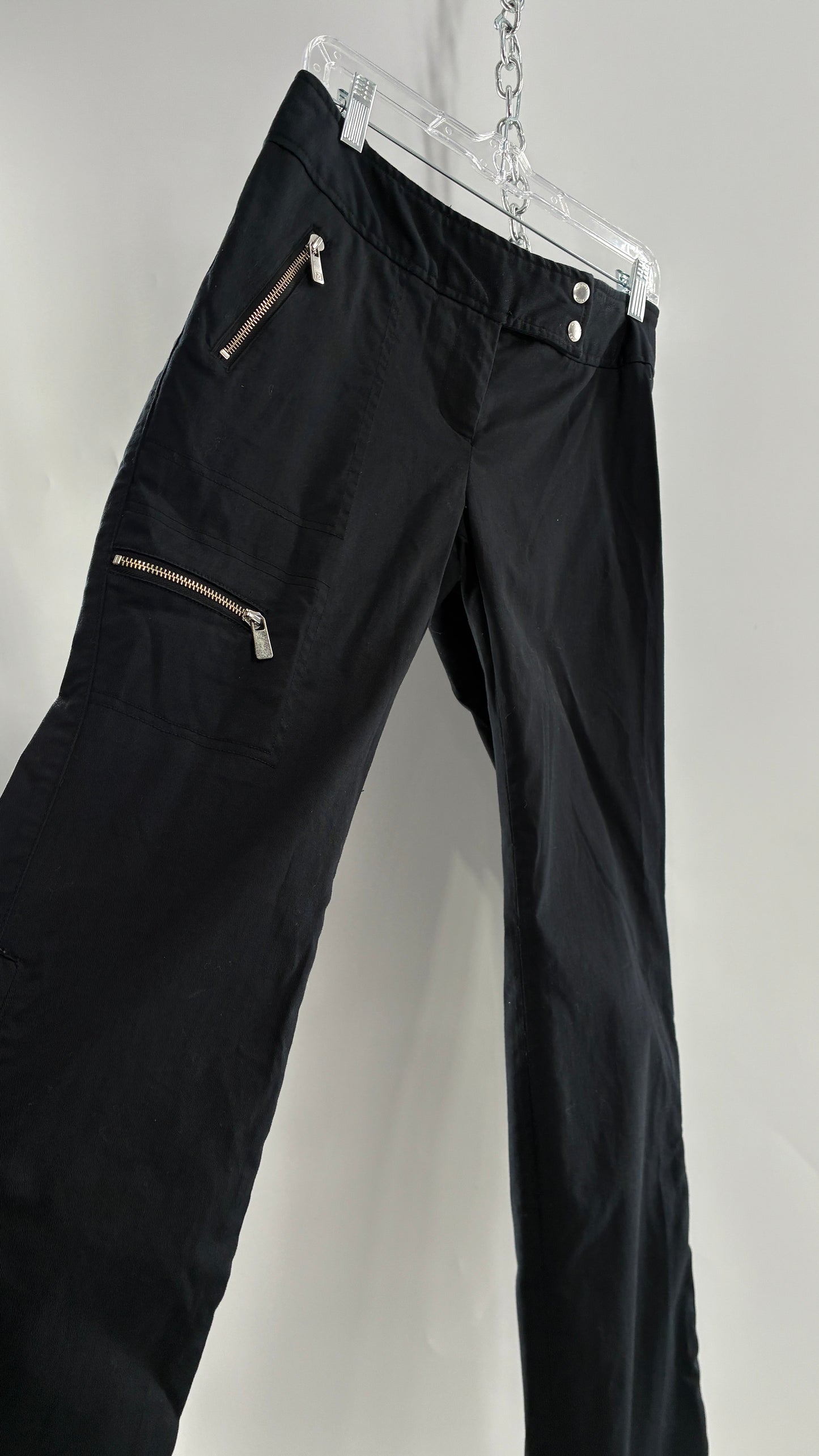 Vintage MICHAEL KORS Black Button Leg Kick Flare Low Rise Pants with Zipper Details and Side Closure (6)