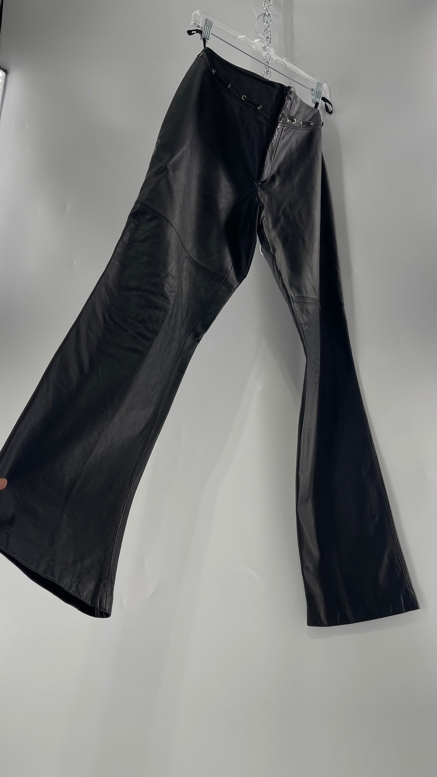 Vintage 90s RALPH Ralph Lauren Thin Leather Pants with Thread Through Grommet Detail on Waistline (4)