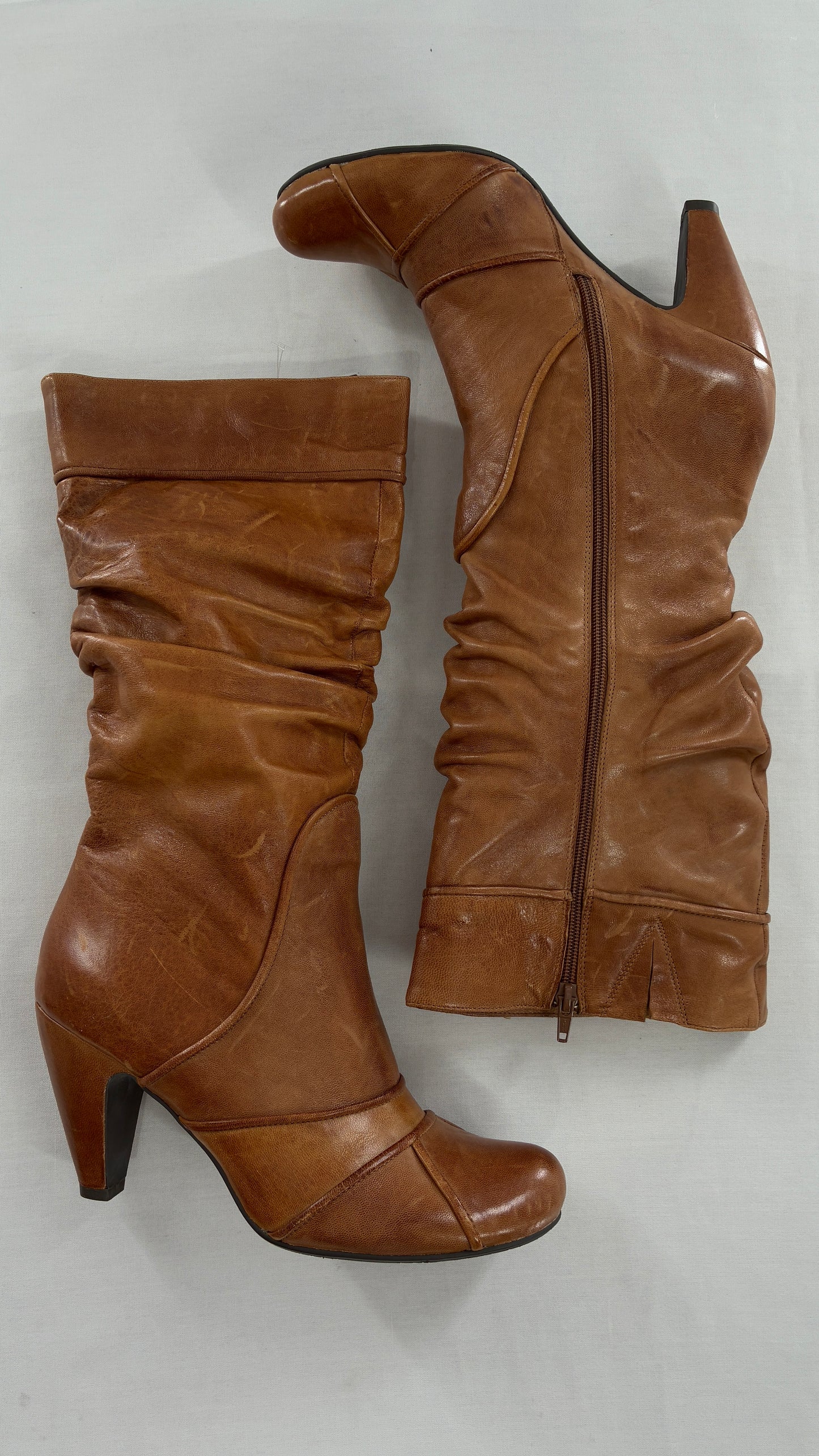 MIZ MOOZ Brown Leather Stacked Round Toe Boot (10)