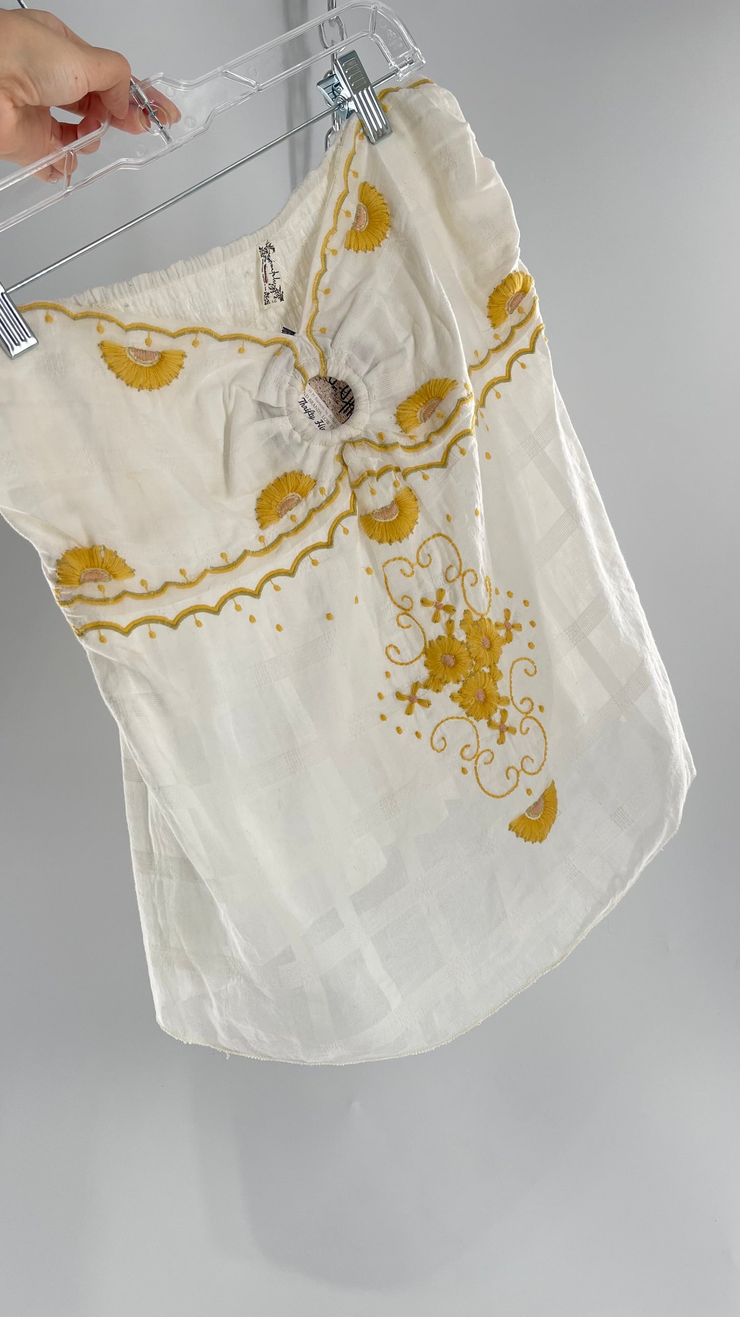 Intimately Free People White Cotton Tube Tank with Yellow Embroidered Detailing (L)