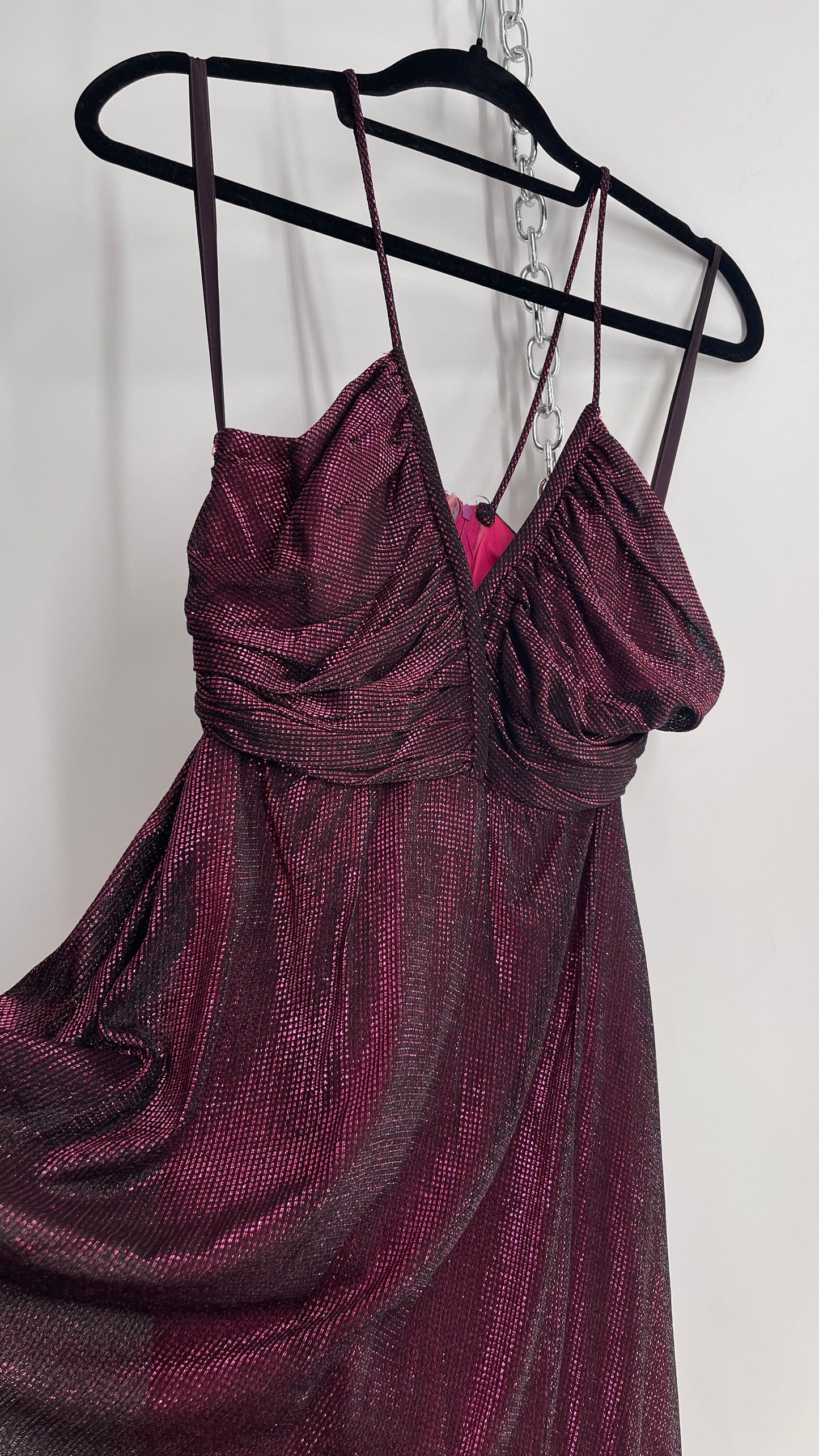 Vintage Ladies Garment Worker’s Union Purple Disco Dress with Ruched, Braided Bust (7/8)