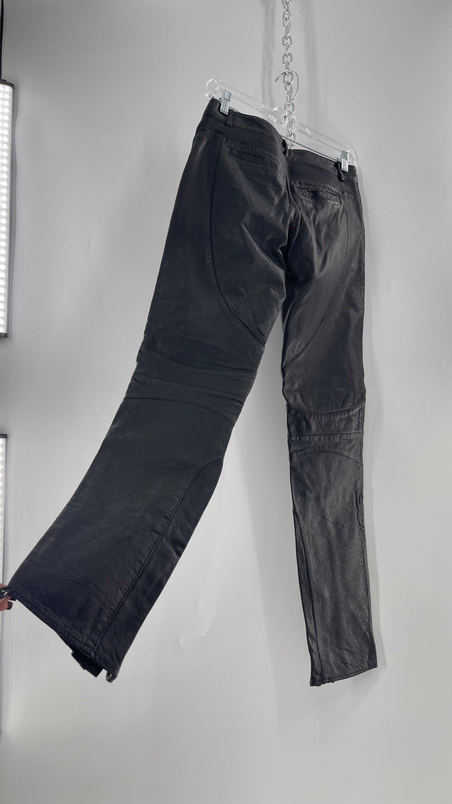 LAMARQUE 1990s Collection Vintage Black Leather Moto Style Pant with Panels, Ribbing and Zipper Details (6)