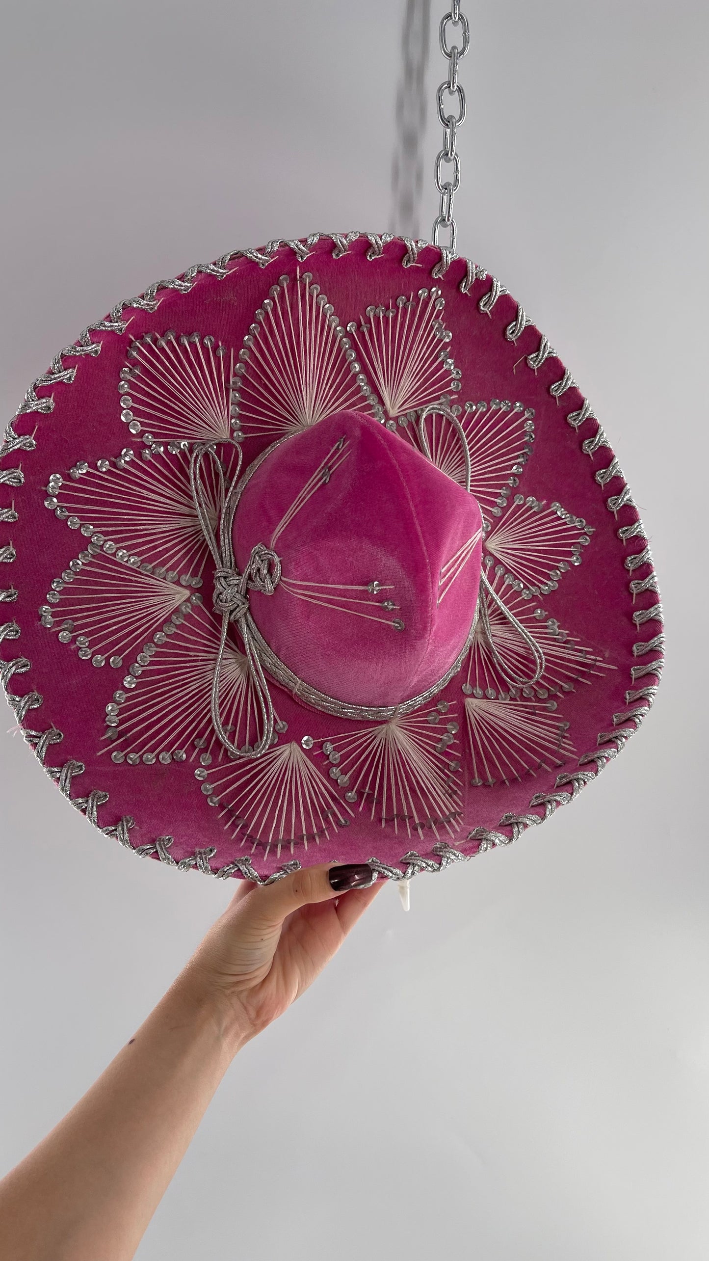 Vintage 1970s Pink and Silver Salazar Yepez Sombrero