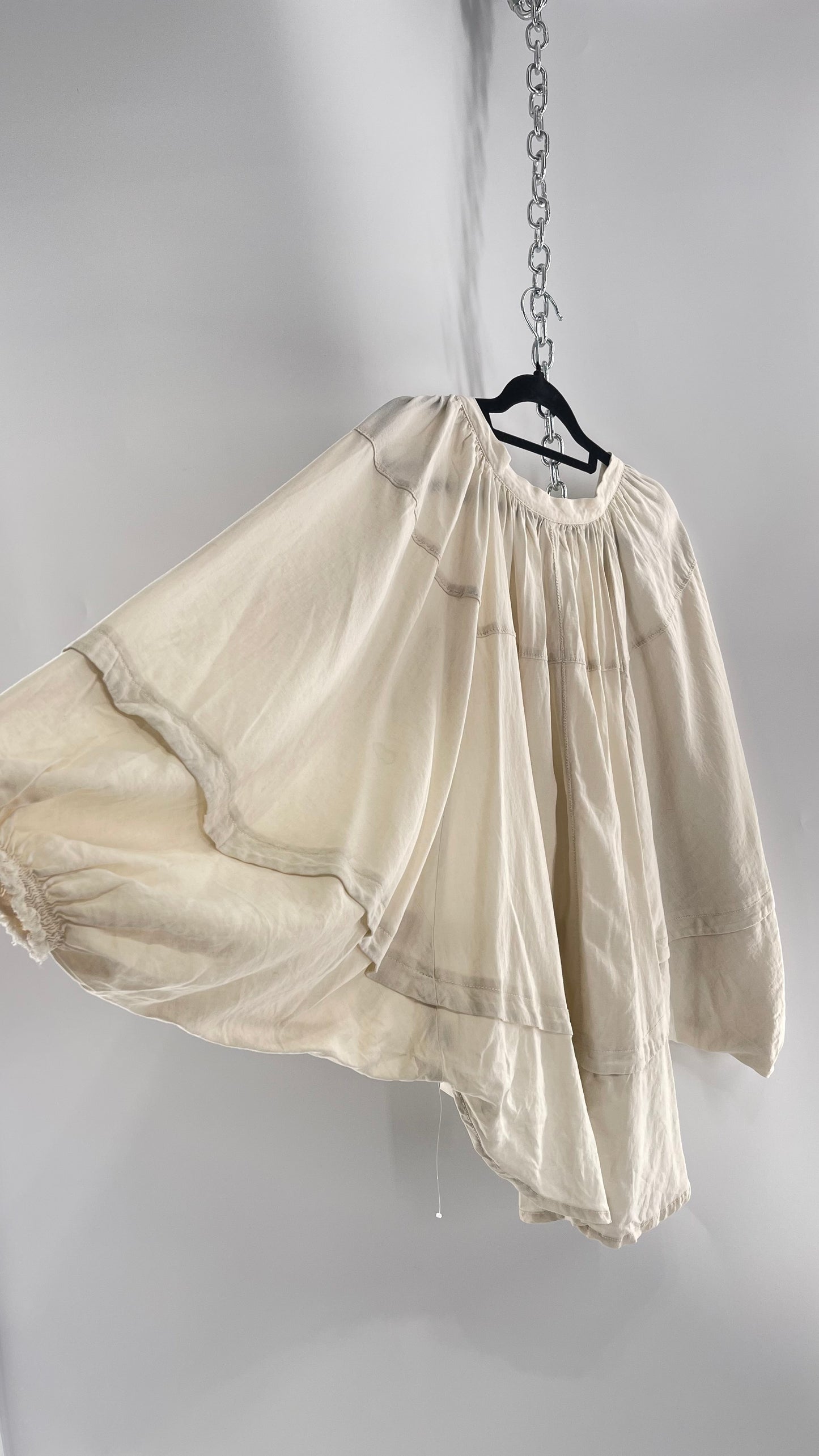 Free People Beige Off White Billow/ Prairie Sleeve Cape Blouse (Small)