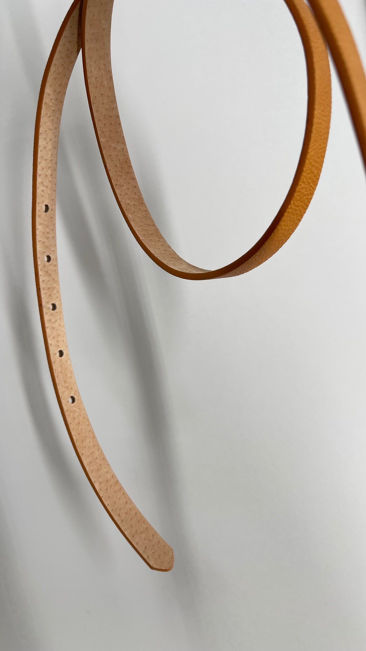Anthropologie Genuine Leather Skinny Brown Belt with Gold Square Buckle (S/M)