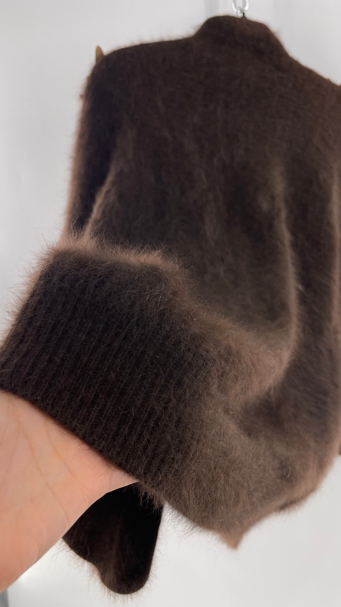 Liho Korean Vintage Brown Cardigan with Leather, Fur and Beaded Detailing 15% Wool 75% Angora  (C)(Medium)