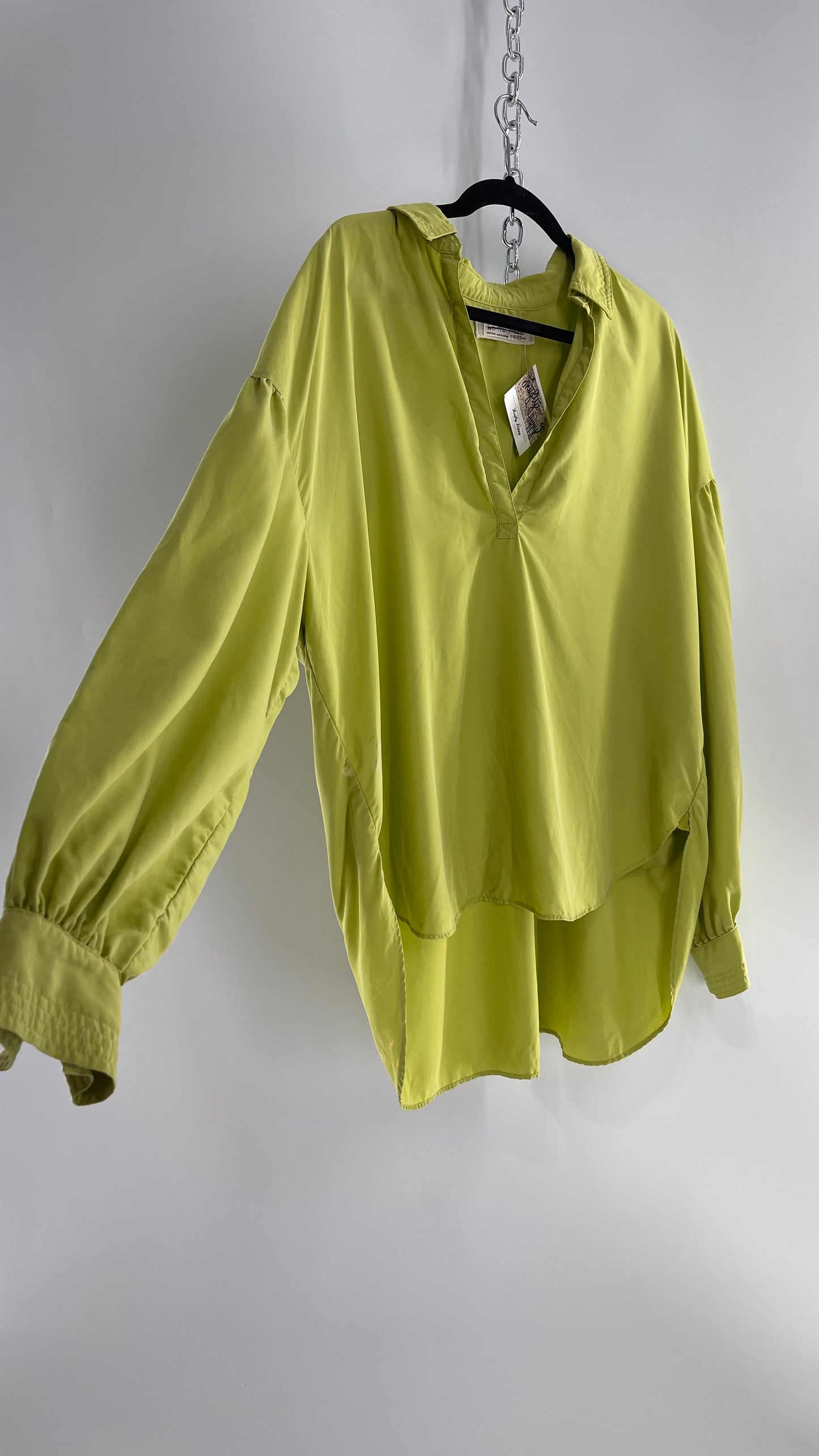 Free People 76% Modal Green Drop Shoulder Baggy Oversized Tunic Blouse (Medium)