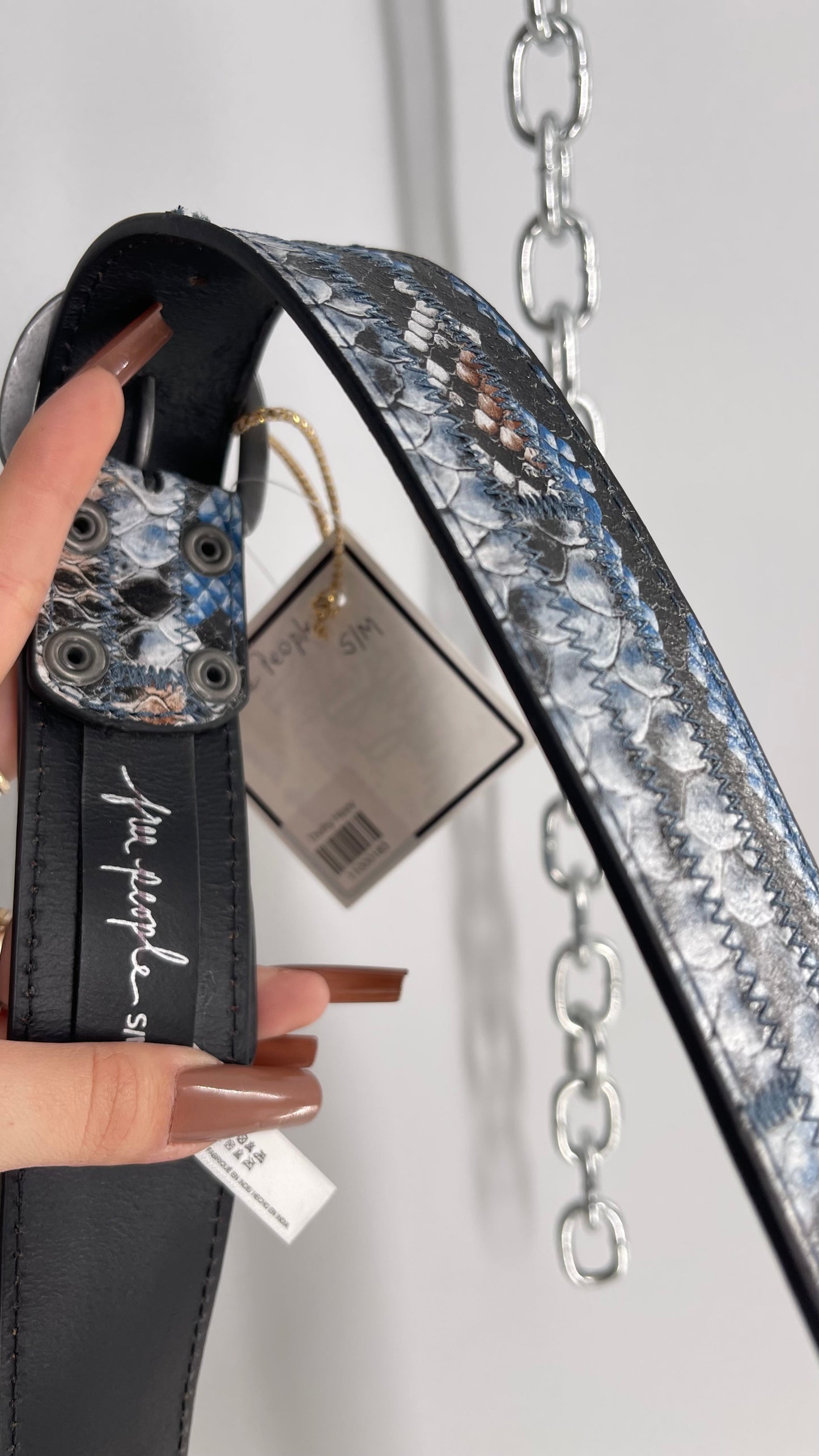 Free People Snake Pattern Blue Patchwork Belt (S/M)