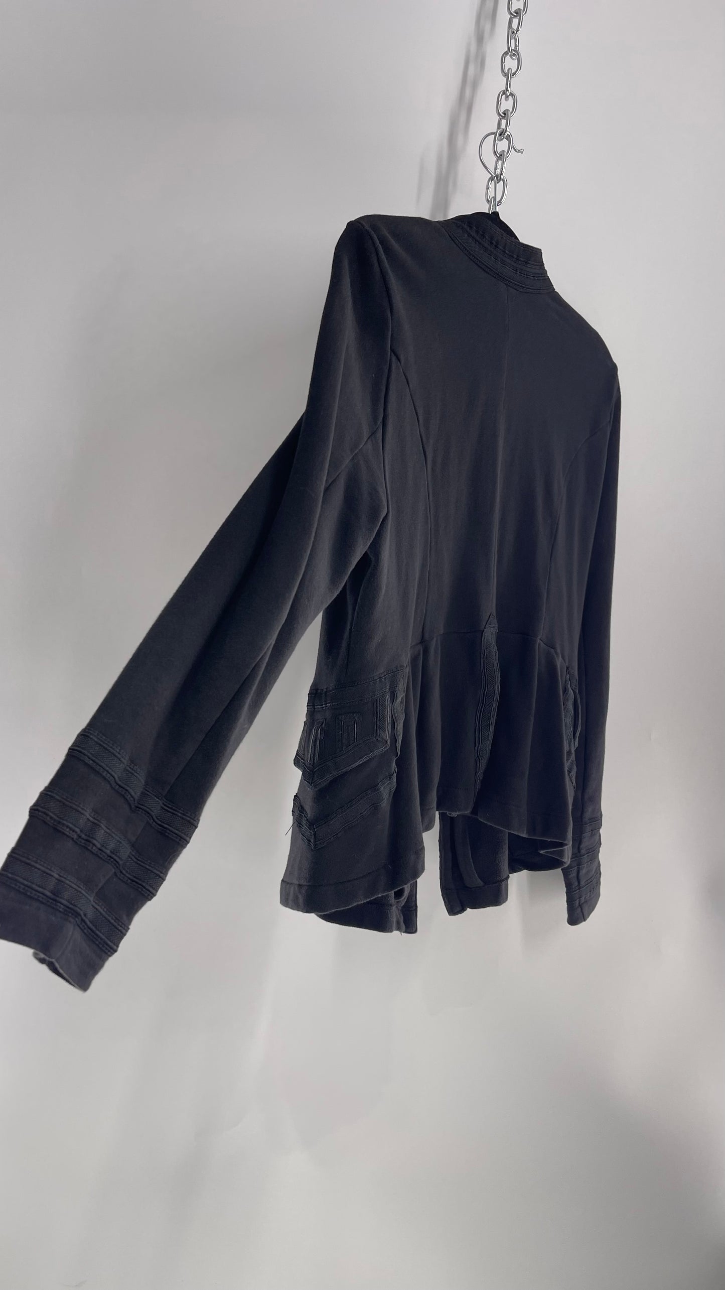Vintage Black Military Style Button Front Jacket (XL)