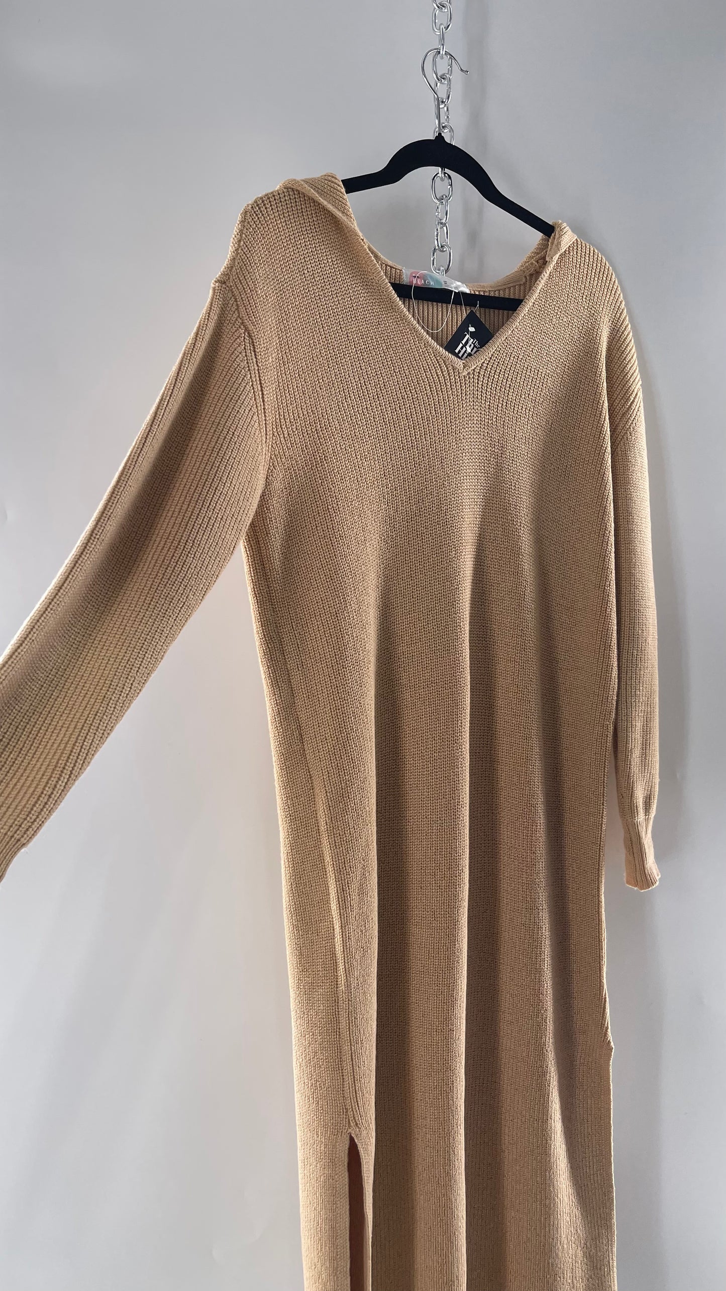 Free People Tan Knit Hoodie Maxi (XS)