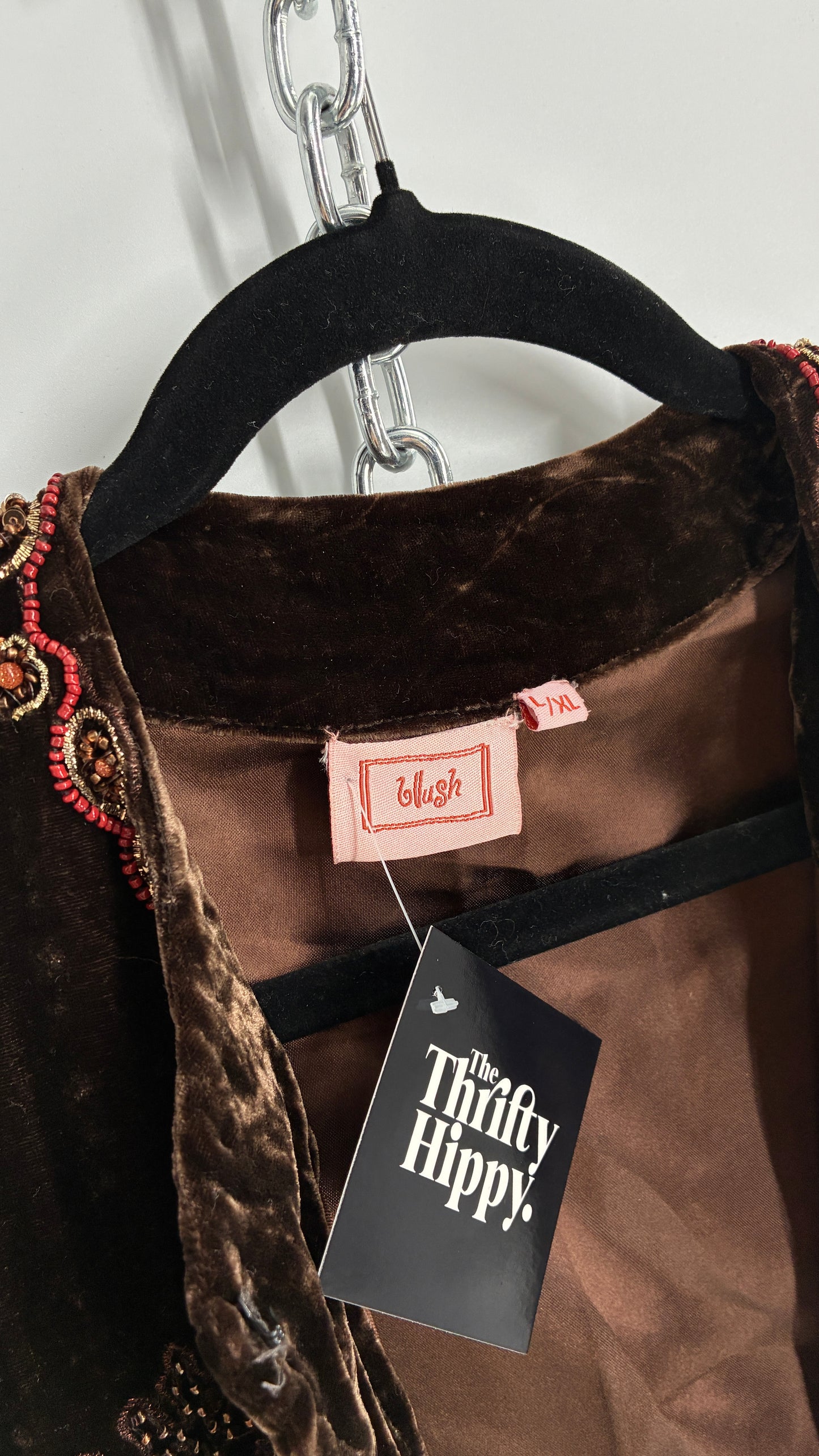 Blush Vintage BLUSH Brown Velvet Beaded and Embroidered Jacket (L/XL)