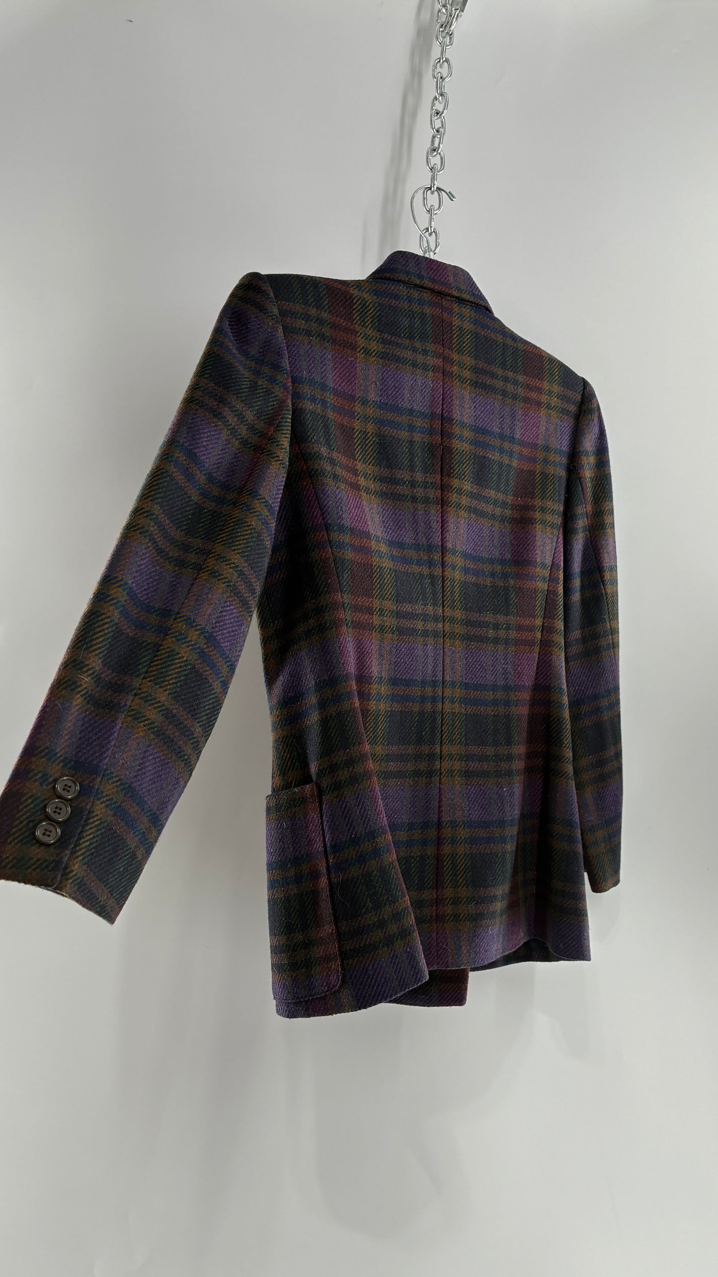 Vintage Suit Set with GOOD WORKS CLOTHING Wool Blend Indigo Plaid Blazer and Upcycled Wool Blend Mini Skirt (6 Petite)
