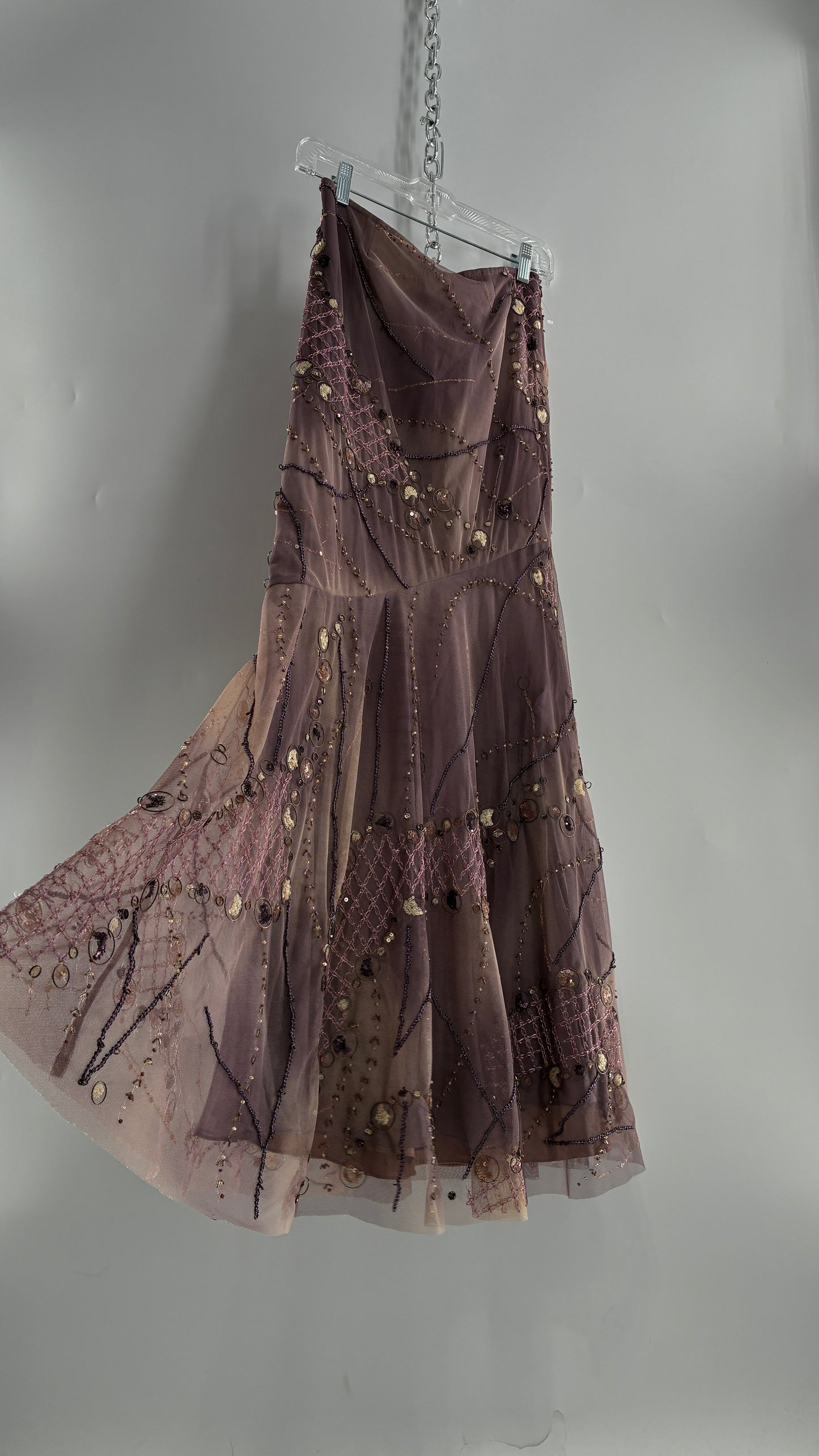 Vintage ALBERTO MAKALI Completely Embroidered and Beaded Maxi Asymmetric Dusty Purple Skirt (4)