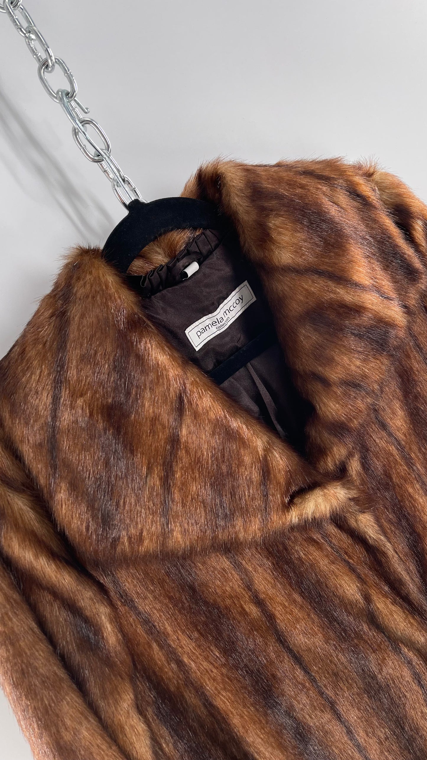 Deadstock Vintage Pamela McCoy Full Length Faux Fur Duster Coat (XS)