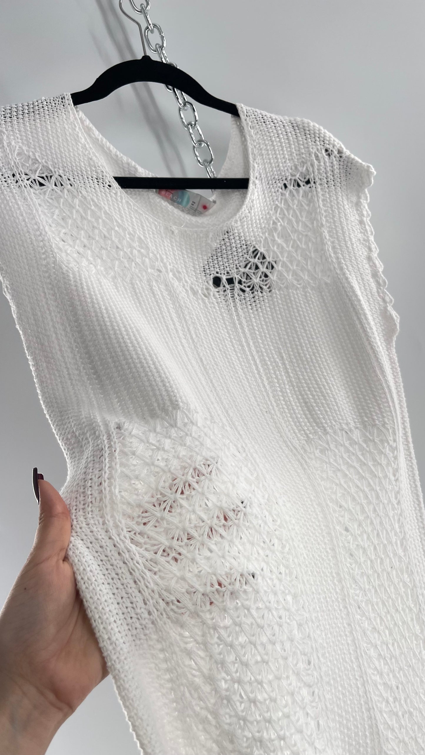 Free People White Crochet Knit Maxi Dress (XS)