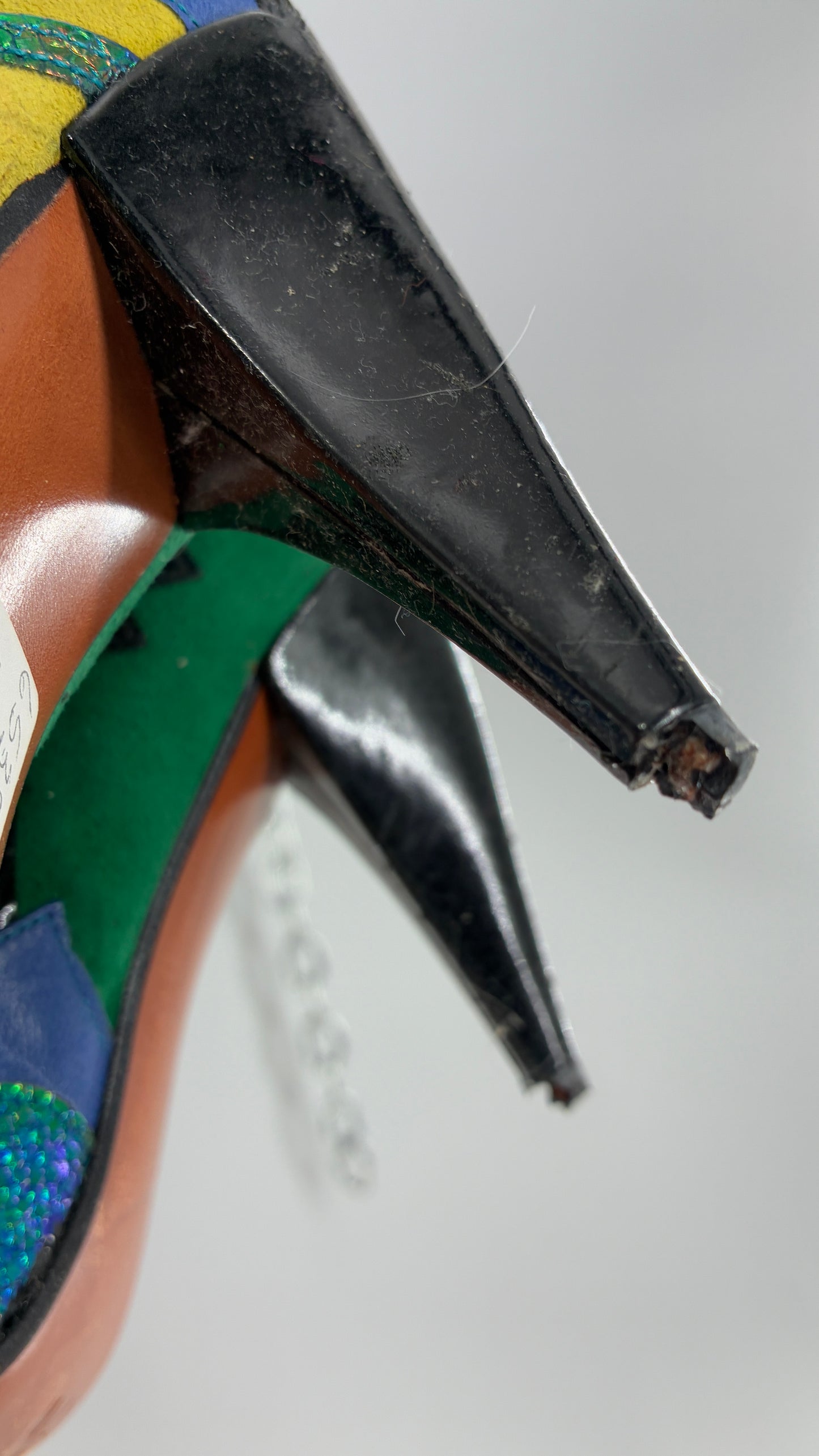 Vintage Beverly Feldman 1980s Retro, Abstract, Color Block and Iridescent Curved Heels (7)