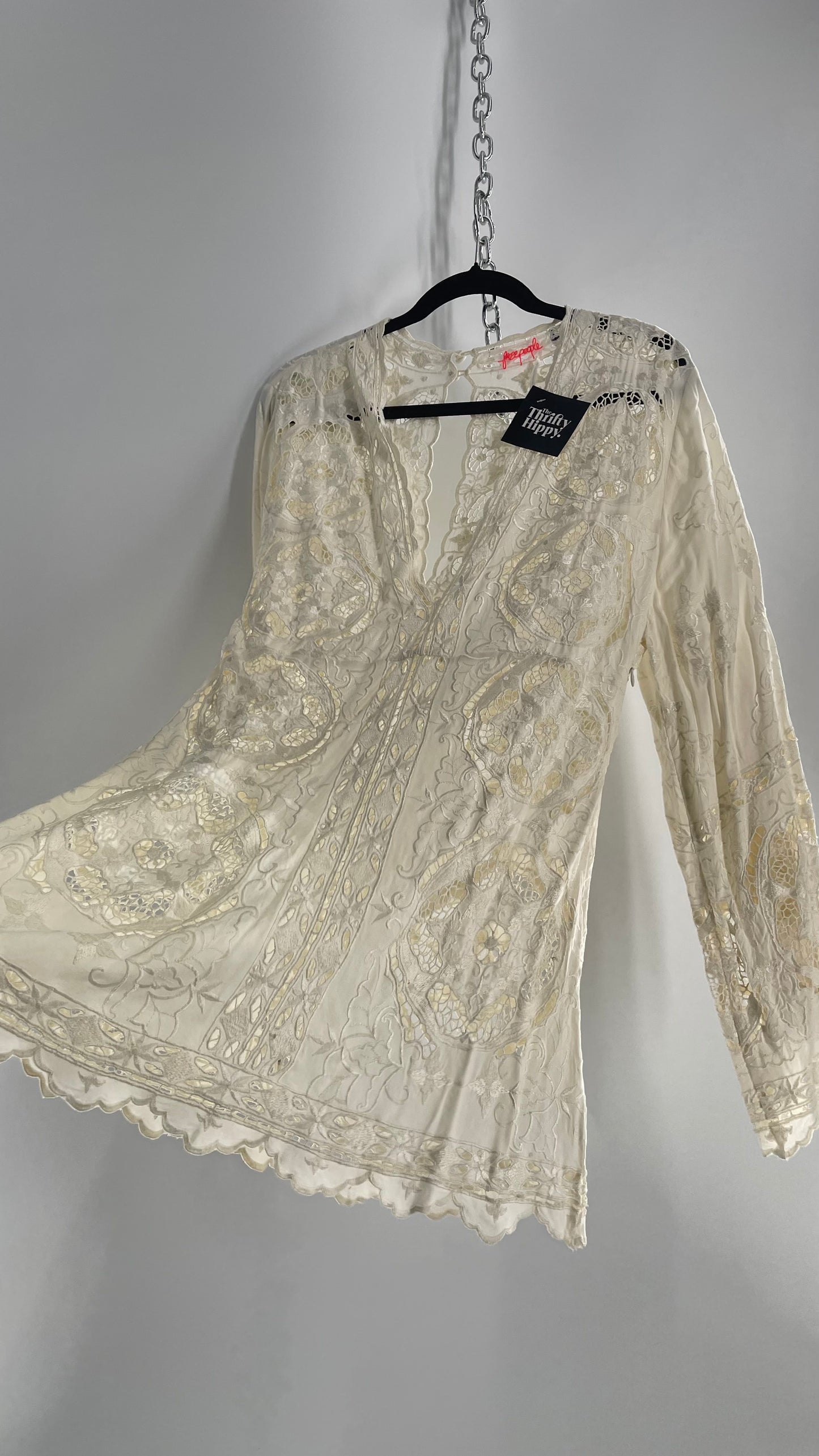 Free People Cream Lace Mini Dress (Small)
